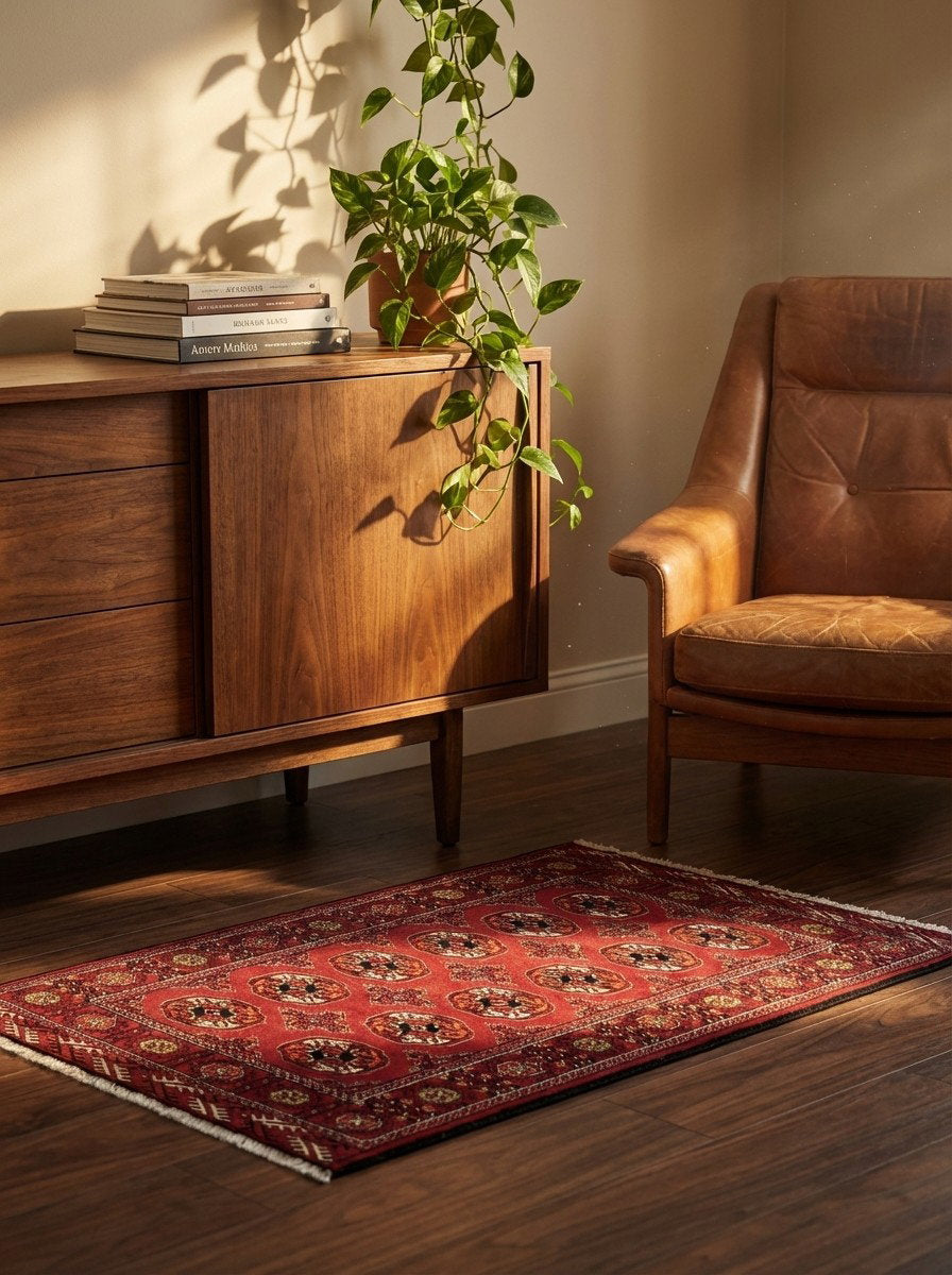 Turkman — Handgefertigt, 145x101 cm, Rot, 100% Virgin Wool | Detail view