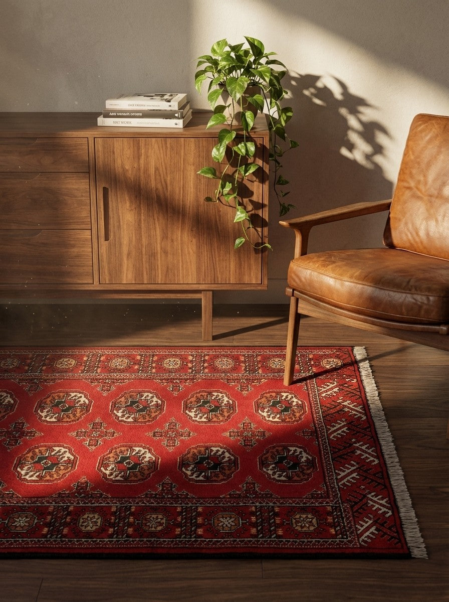 Turkman — Hand-knotted, 103x146 cm, Red, 100% Virgin Wool | Back view