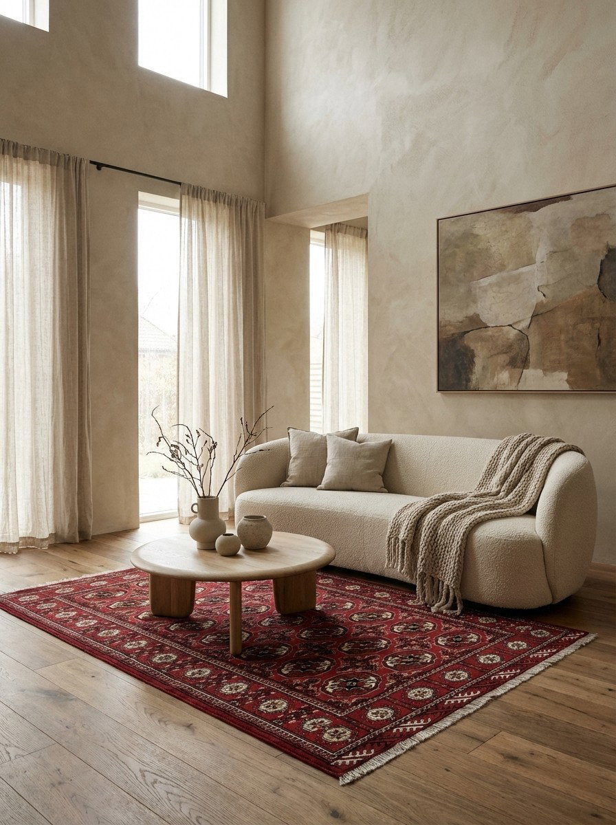 Turkman — Handgefertigt, 194x135 cm, Rot, 100% Virgin Wool | Detail view