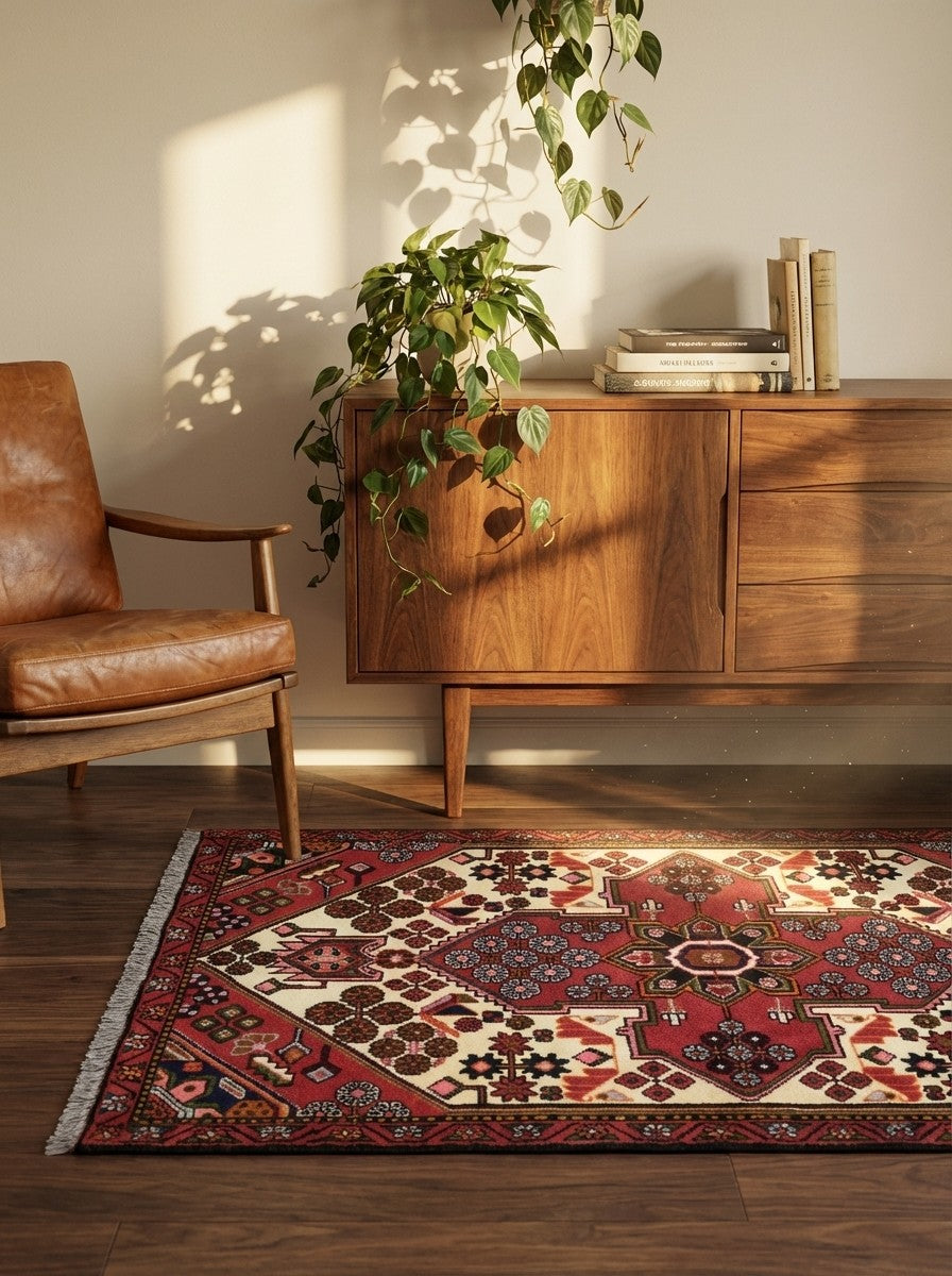 Saveh — Hand-knotted, 104x141 cm, Beige, 100% Virgin Wool | Back view