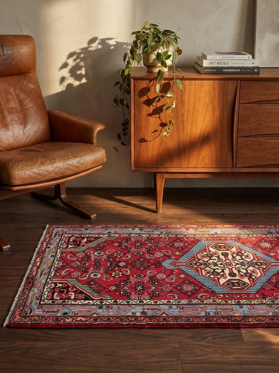 Assadabad — Hand-knotted, 83x195 cm, Red, 100% Virgin Wool | Back view