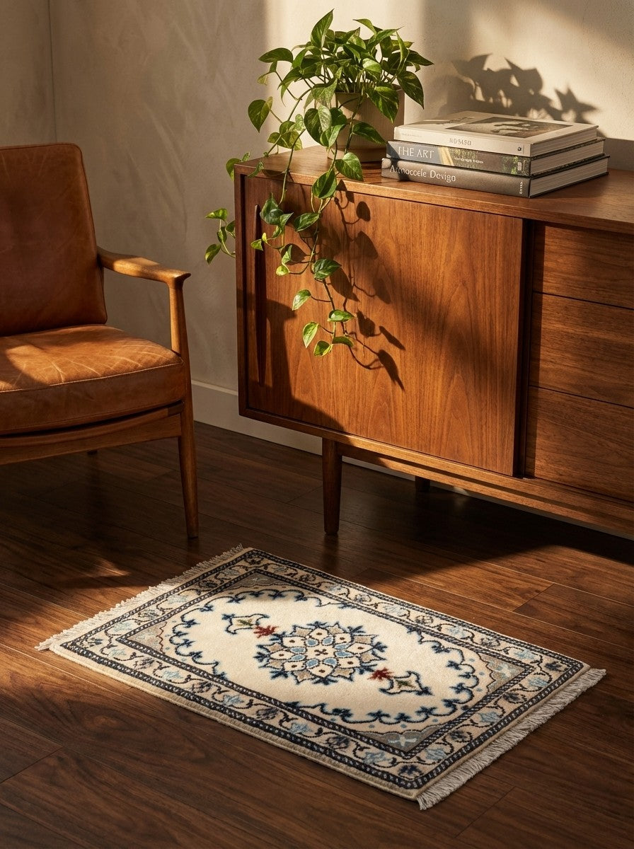 Nain 12La — Hand-knotted, 39x65 cm, Beige, 100% Virgin Wool | Back view