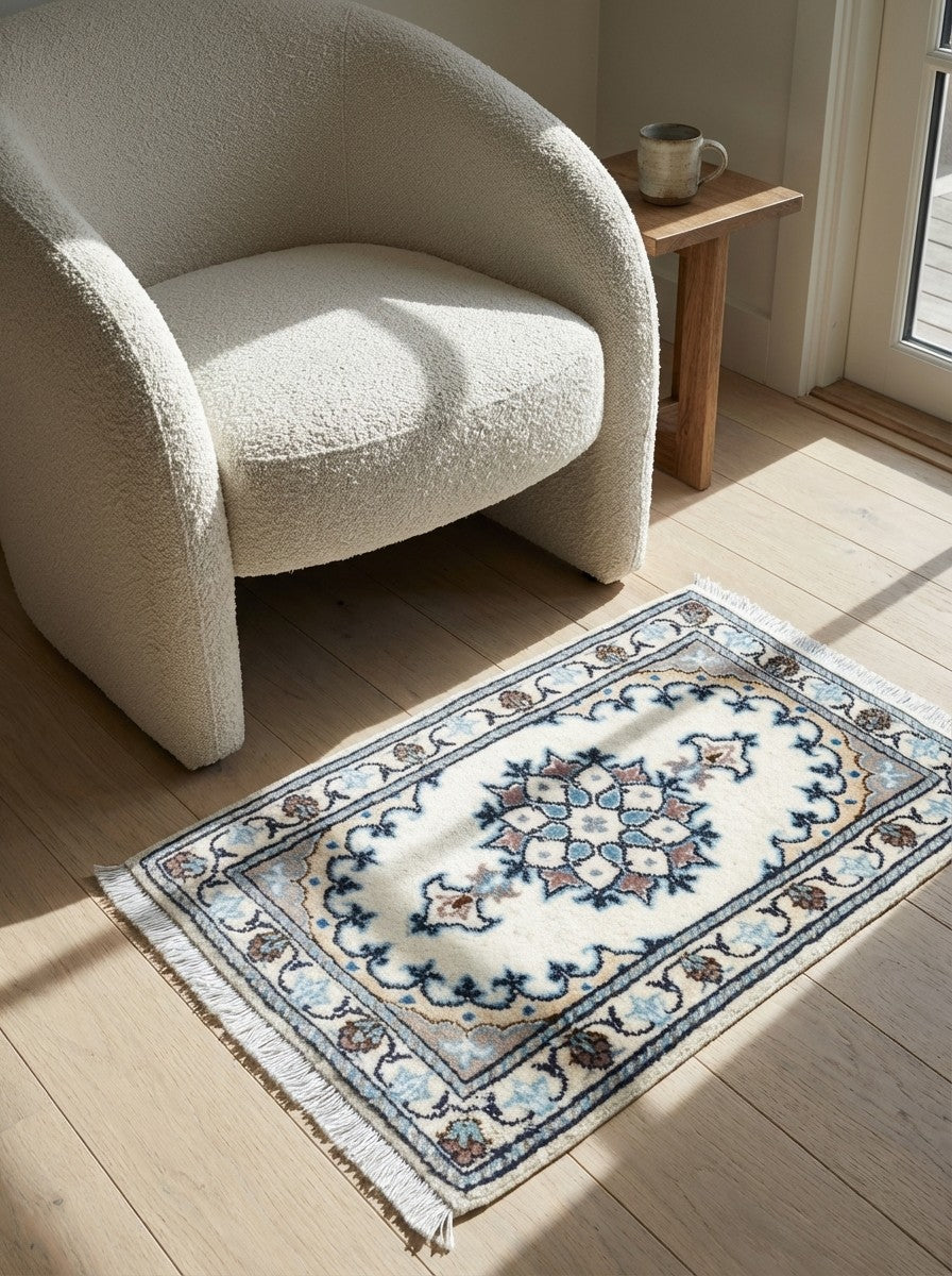 Nain 12La — Hand-knotted, 40x59 cm, Beige, 100% Virgin Wool | Detail view