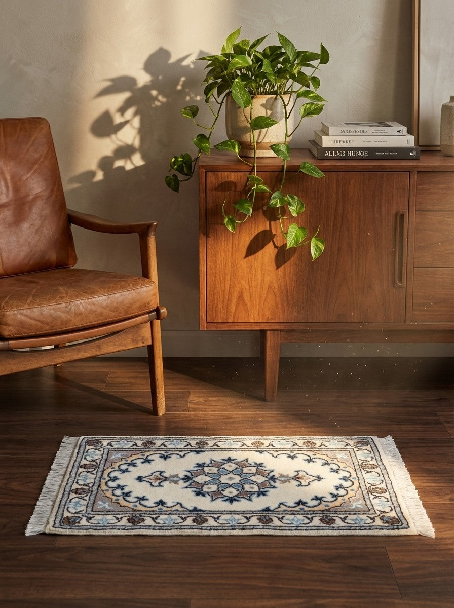 Nain 12La — Hand-knotted, 40x60 cm, Beige, 100% Virgin Wool | Back view