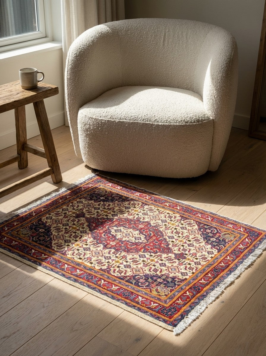 Sarough — Hand-knotted, 67x78 cm, Beige, 100% Virgin Wool | Detail view