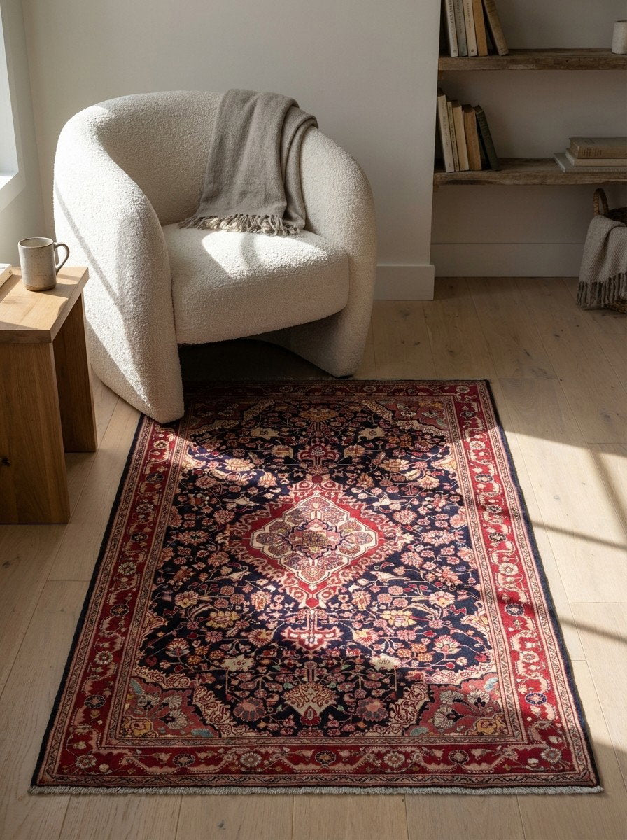 Djozan — Handgefertigt, 165x108 cm, Rot, 100% Virgin Wool | Detail view