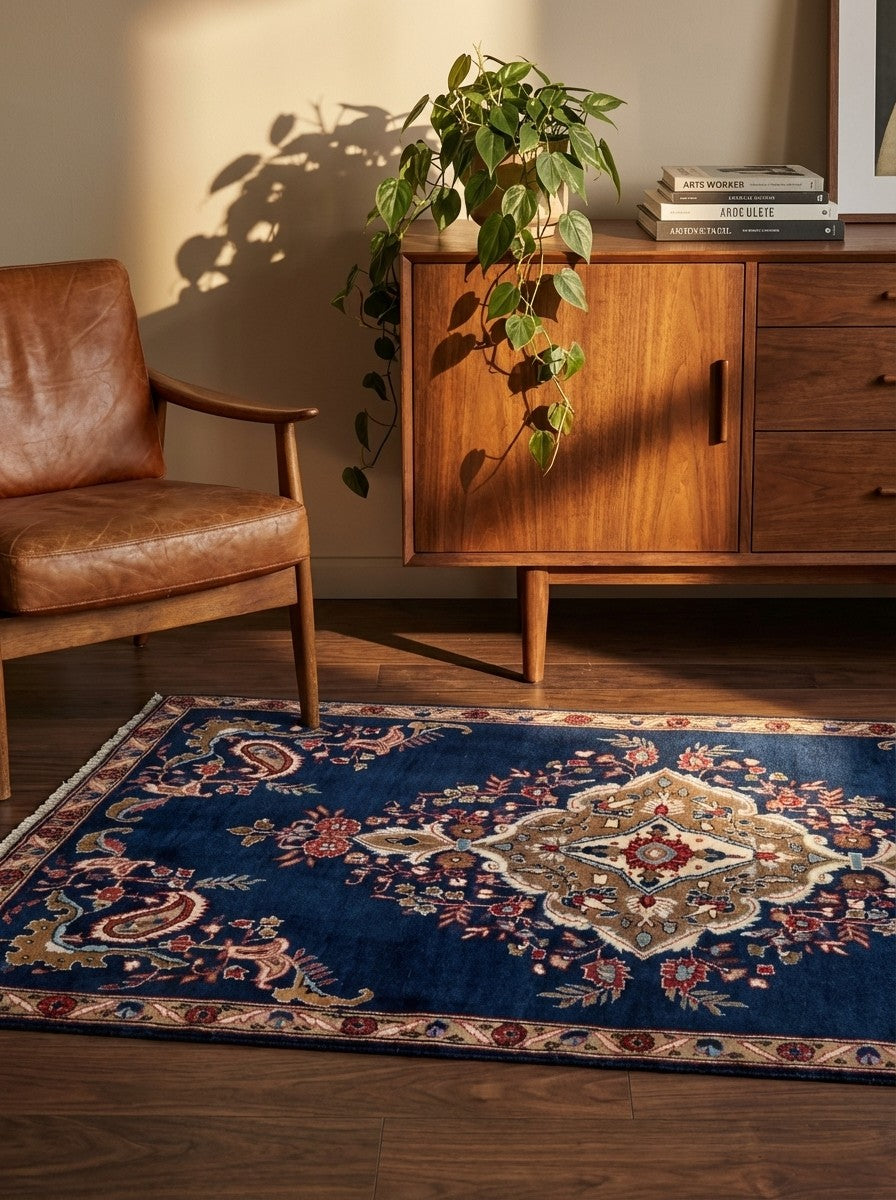 Shahreza — Hand-knotted, 106x171 cm, Blue, 100% Virgin Wool | Back view