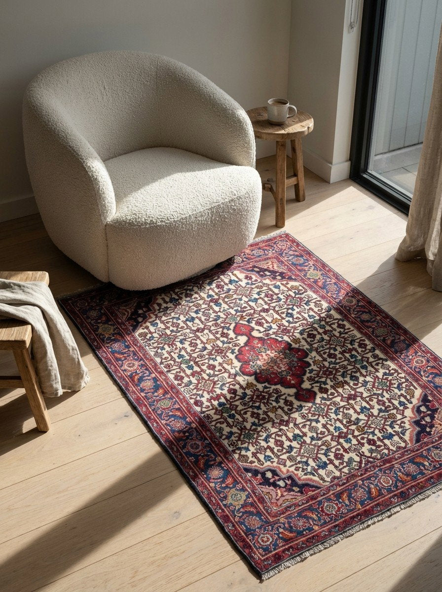 Bidjar Zandjan — Handgefertigt, 160x109 cm, Blau, 100% Virgin Wool | Detail view