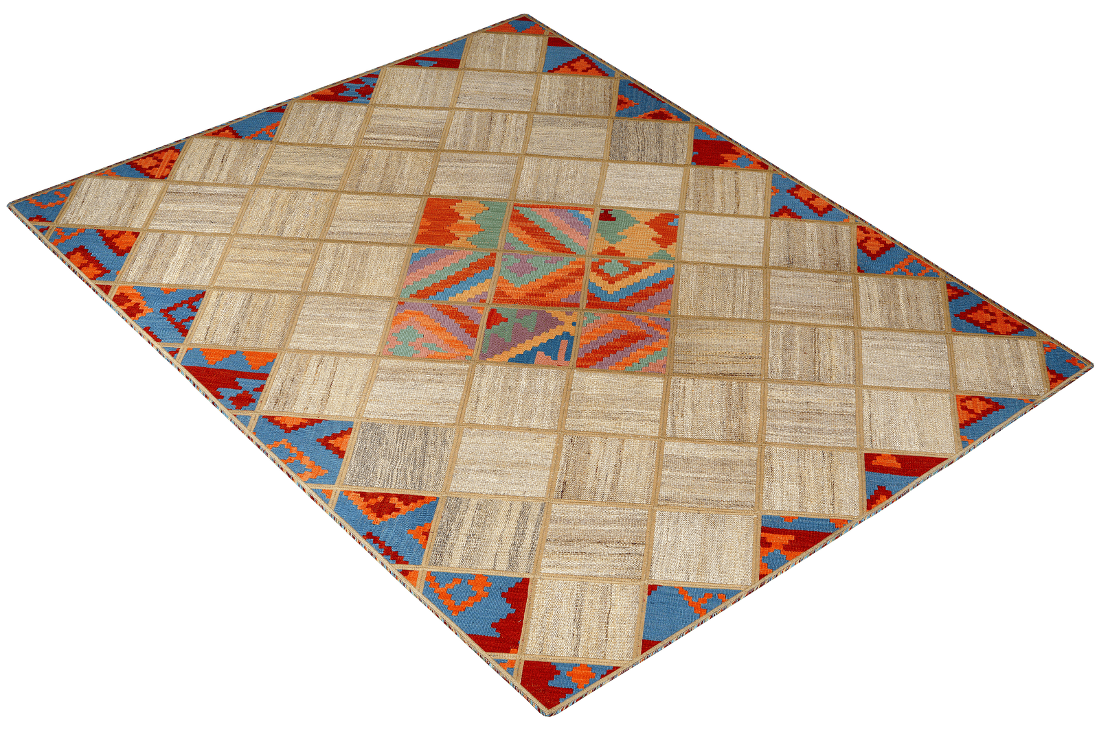 Kelim Tekkeh — Handmade, 150x200 cm, Beige, 100% Virgin Wool | View 4