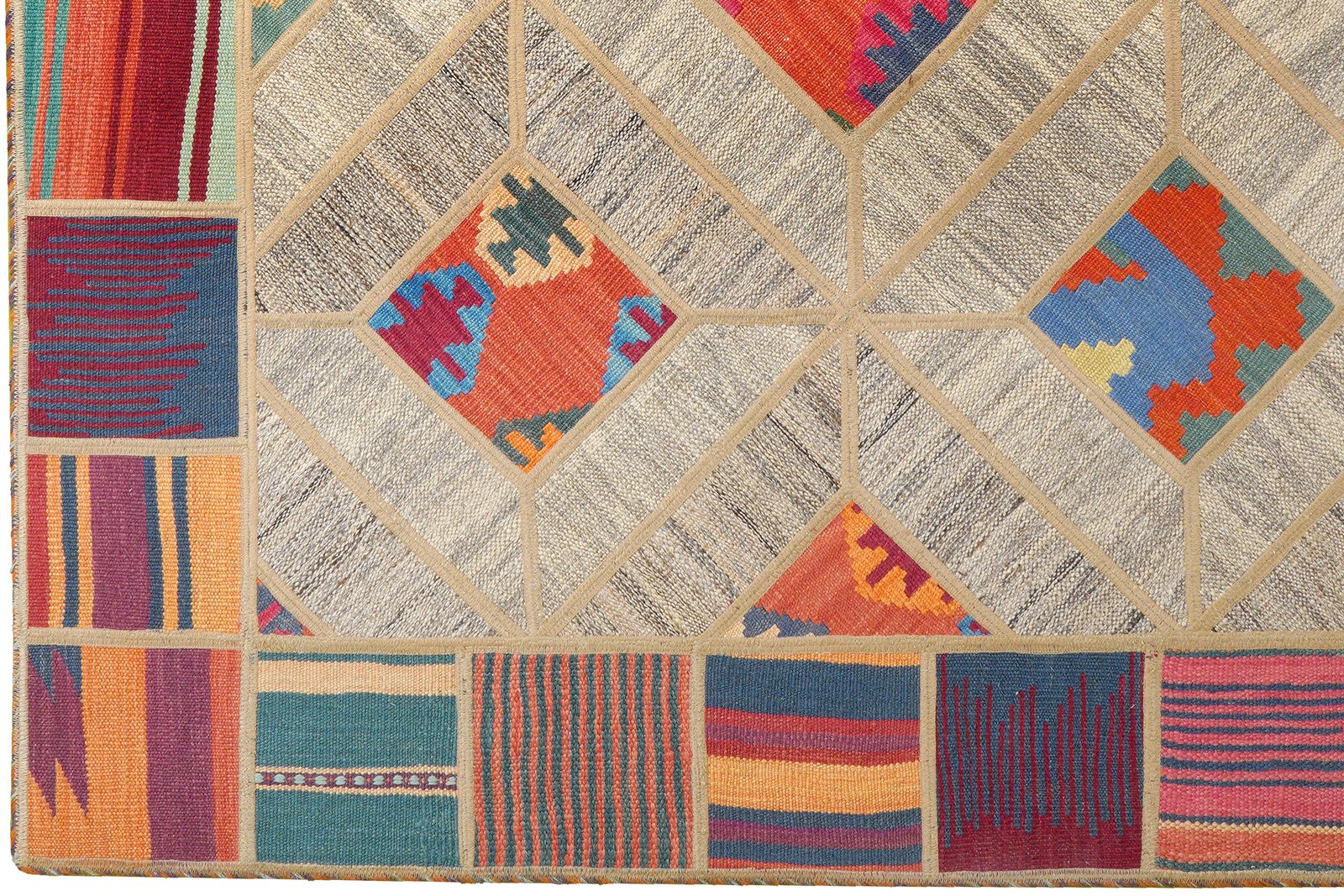 Kelim Tekkeh — Handmade, 150x200 cm, Beige, 100% Virgin Wool | View 3