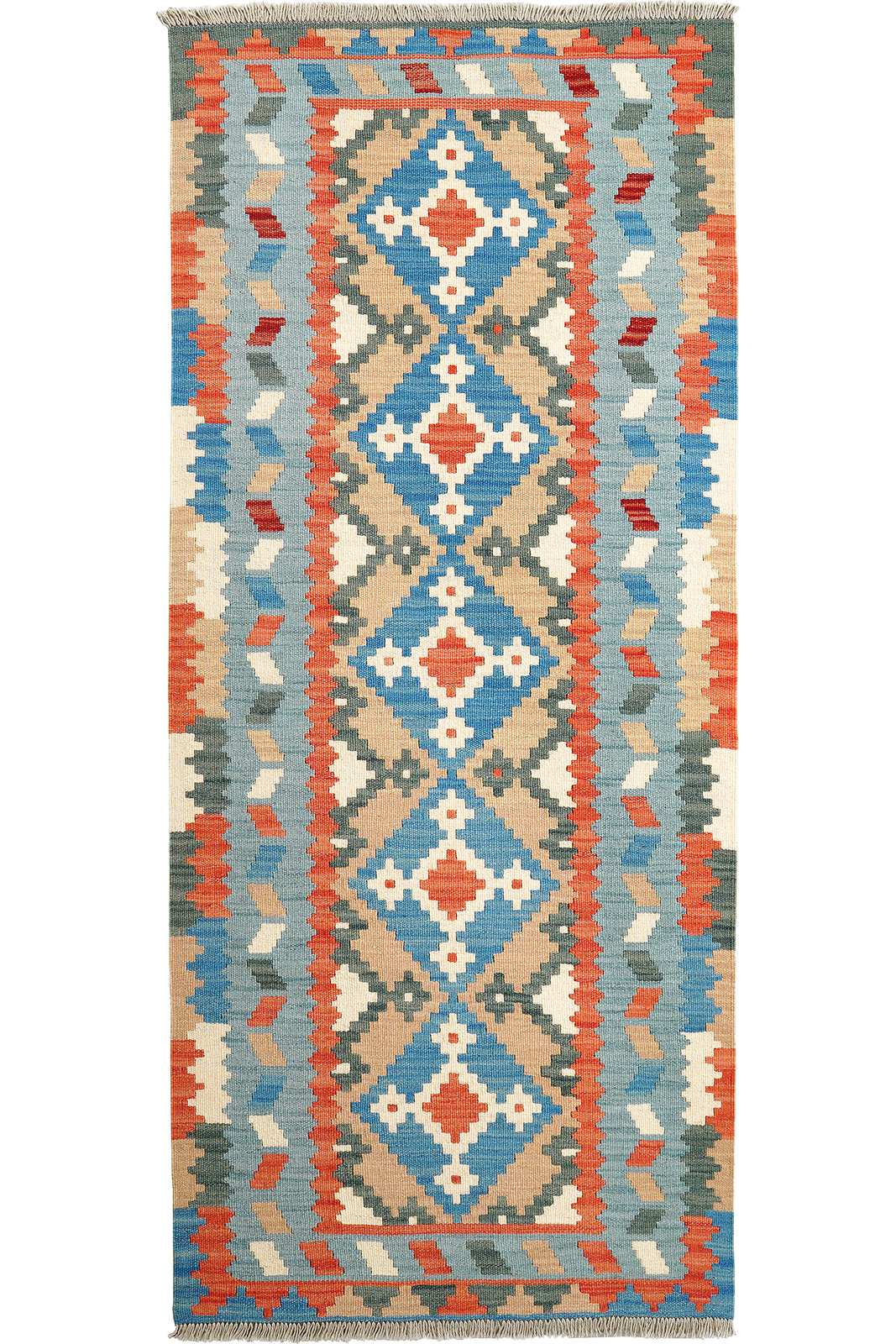 Kelim Gashgai — Handmade, 82x195 cm, Blue, 100% Virgin Wool | Main view