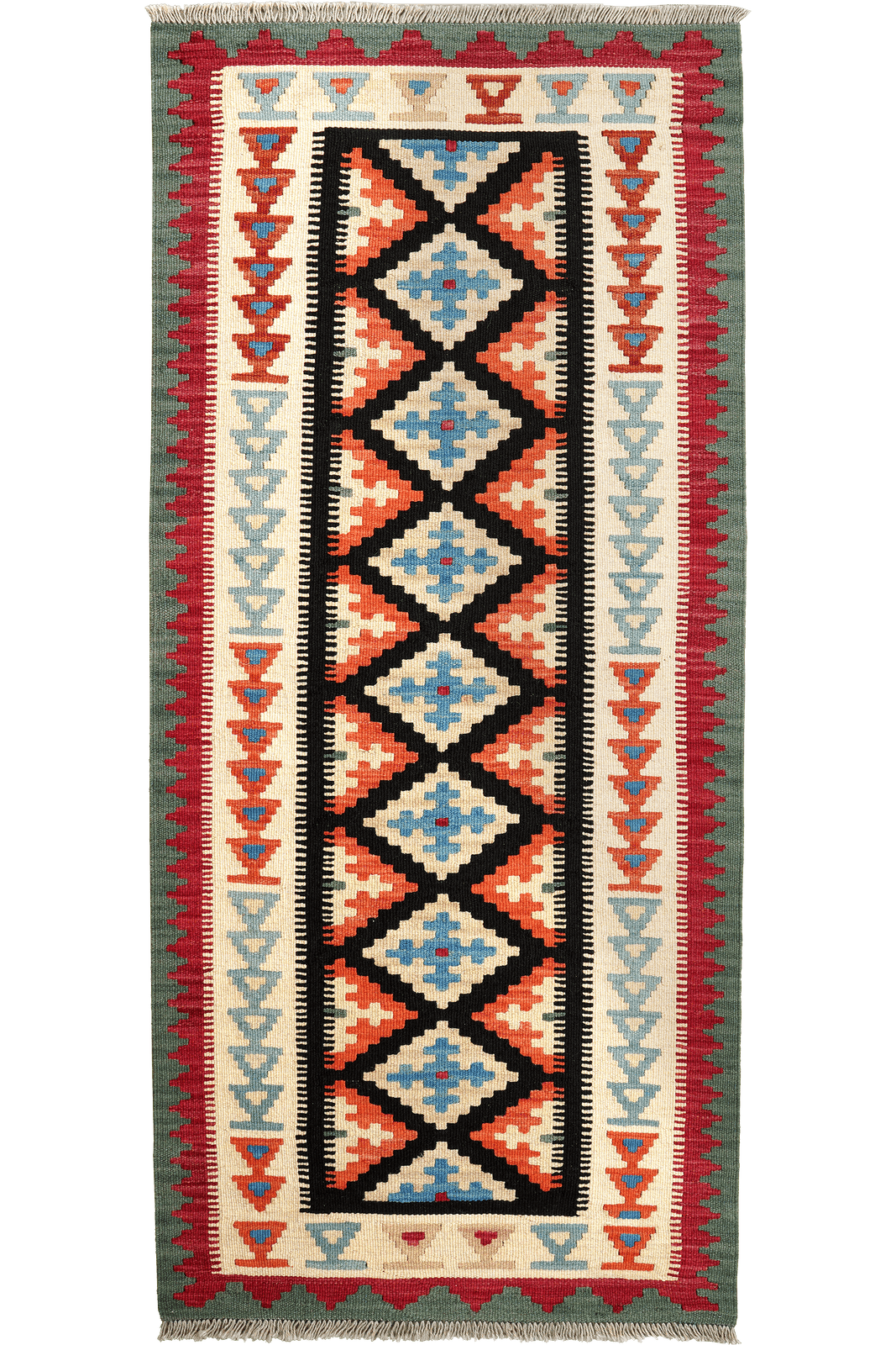 Kelim Gashgai — Handmade, 84x189 cm, Black, 100% Virgin Wool | Main view