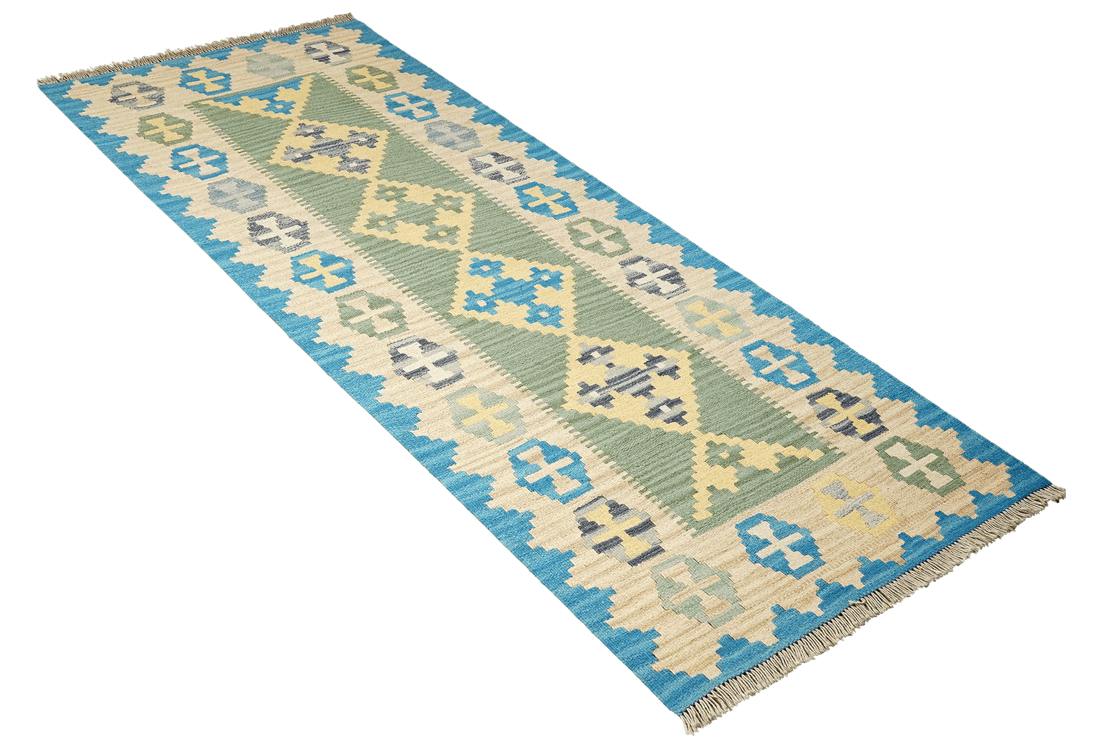 Kelim Gashgai — Handmade, 84x201 cm, Green, 100% Virgin Wool | View 4