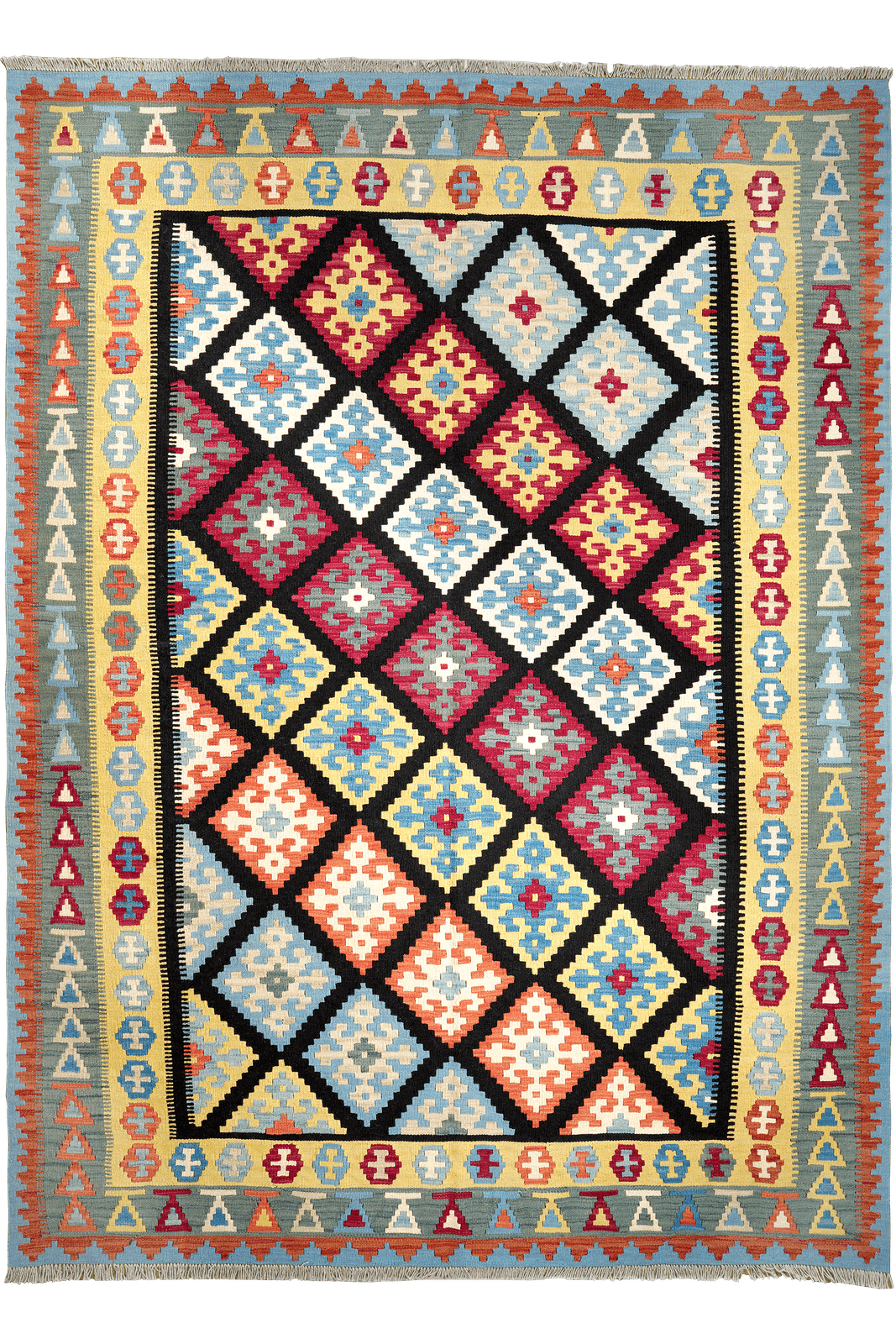 Kelim Gashgai — Handmade, 214x293 cm, Black, 100% Virgin Wool | Main view