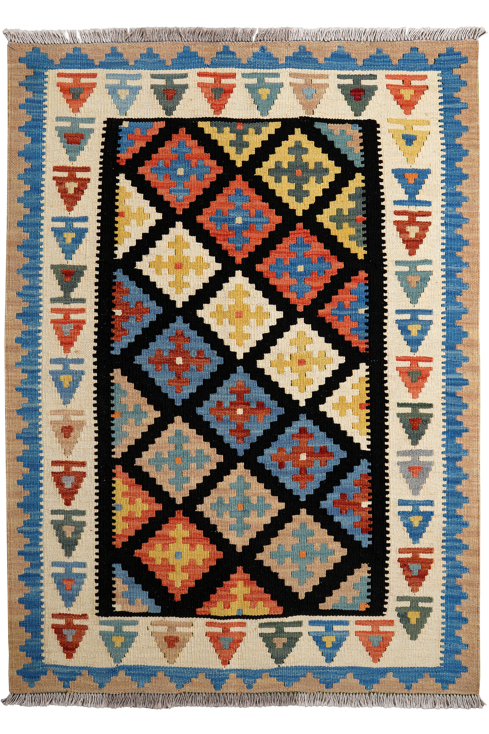 Kelim Gashgai — Handgefertigt, 147x106 cm, Beige, 100% Virgin Wool | Main view