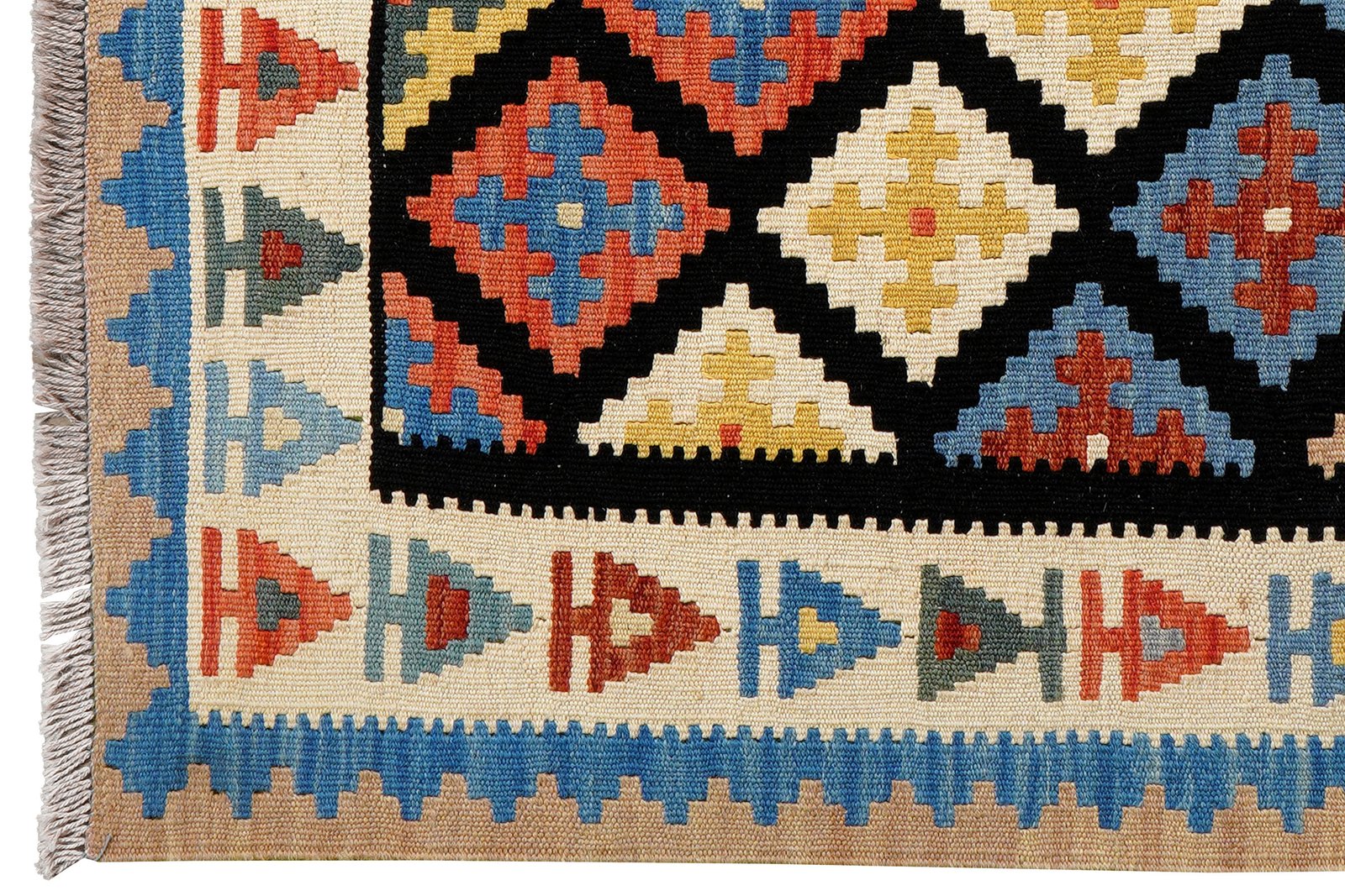 Kelim Gashgai — Handmade, 106x147 cm, Black, 100% Virgin Wool | View 3