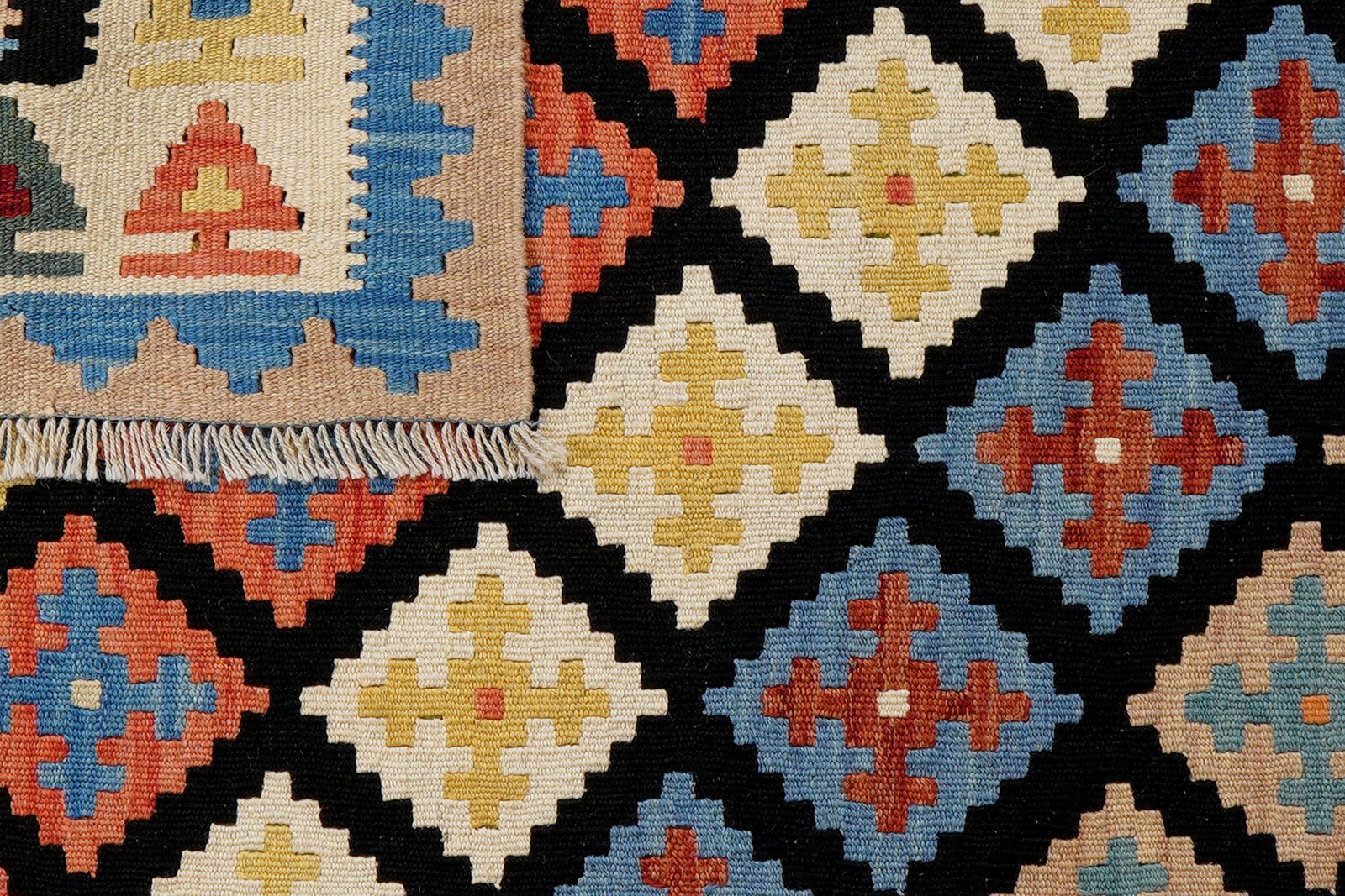 Kelim Gashgai — Handmade, 106x147 cm, Black, 100% Virgin Wool | View 6