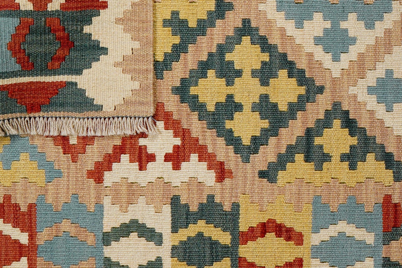 Kelim Gashgai — Handmade, 86x198 cm, Beige, 100% Virgin Wool | View 6