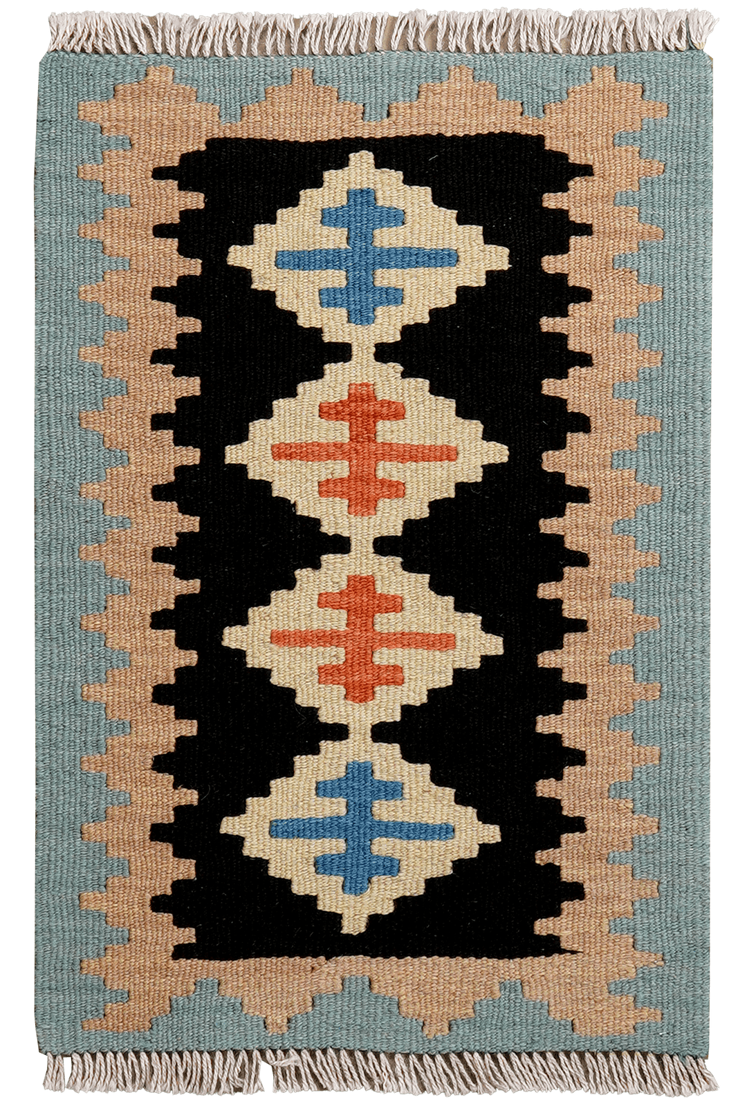 Kelim Gashgai — Handmade, 41x63 cm, Black, 100% Virgin Wool | Main view