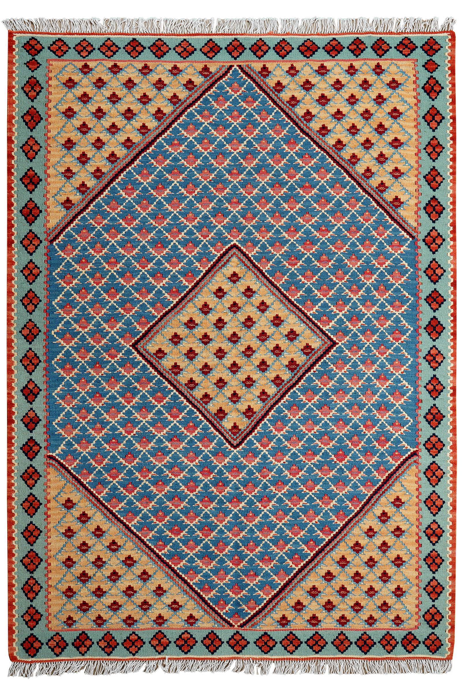 Kelim Senneh — Handmade, 108x151 cm, Blue, 100% Virgin Wool | Main view