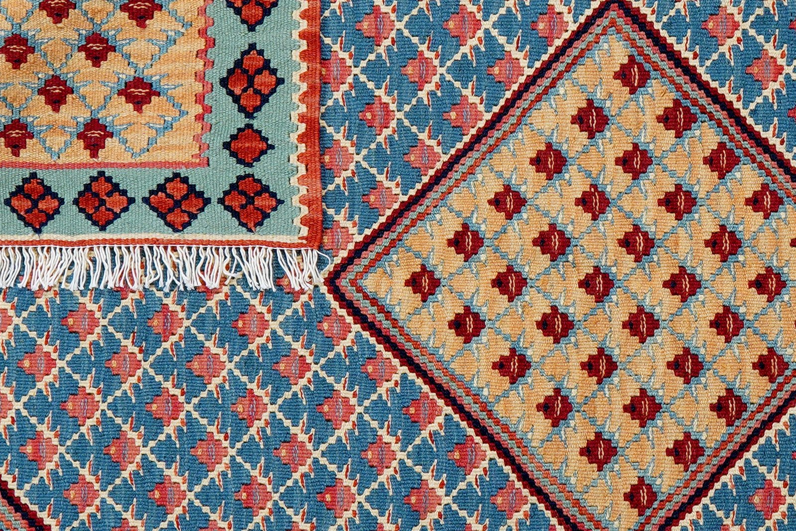 Kelim Senneh — Handmade, 108x151 cm, Blue, 100% Virgin Wool | View 6