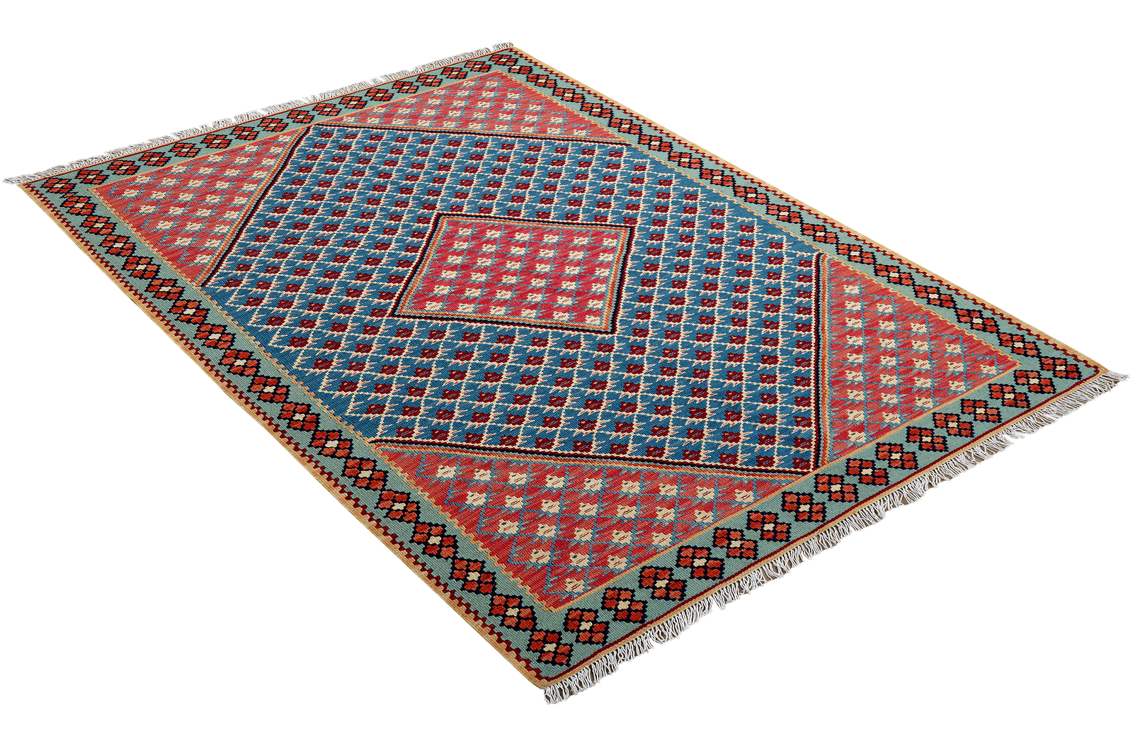 Kelim Senneh — Handmade, 107x156 cm, Blue, 100% Virgin Wool | View 4