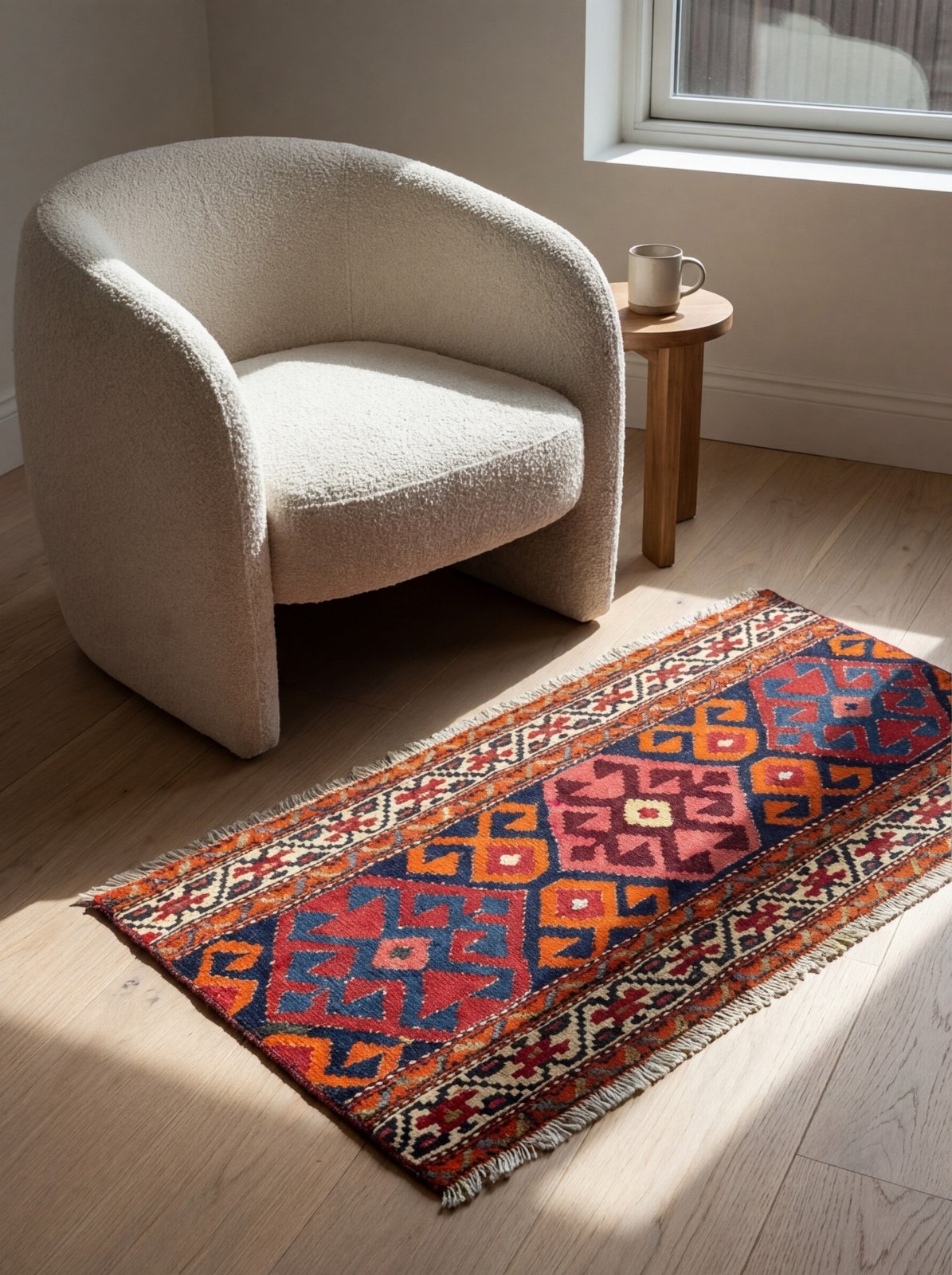 Sumak Shahsavan — Handmade, 106x53 cm, Blue, 100% Virgin Wool | Detail view