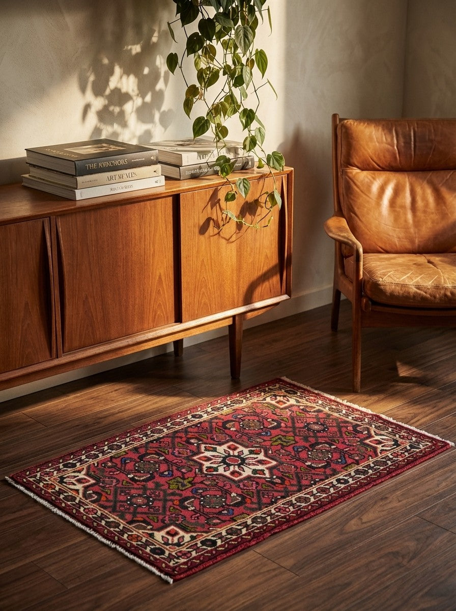 Hosseinabad — Hand-knotted, 64x94 cm, Red, 100% Virgin Wool | Back view