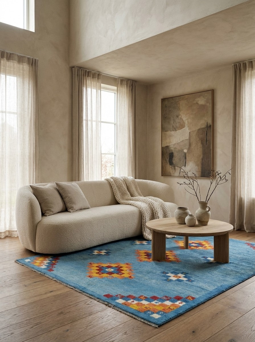 Gabbeh Sonnat — Hand-knotted, 153x194 cm, Blue, 100% Virgin Wool | Detail view