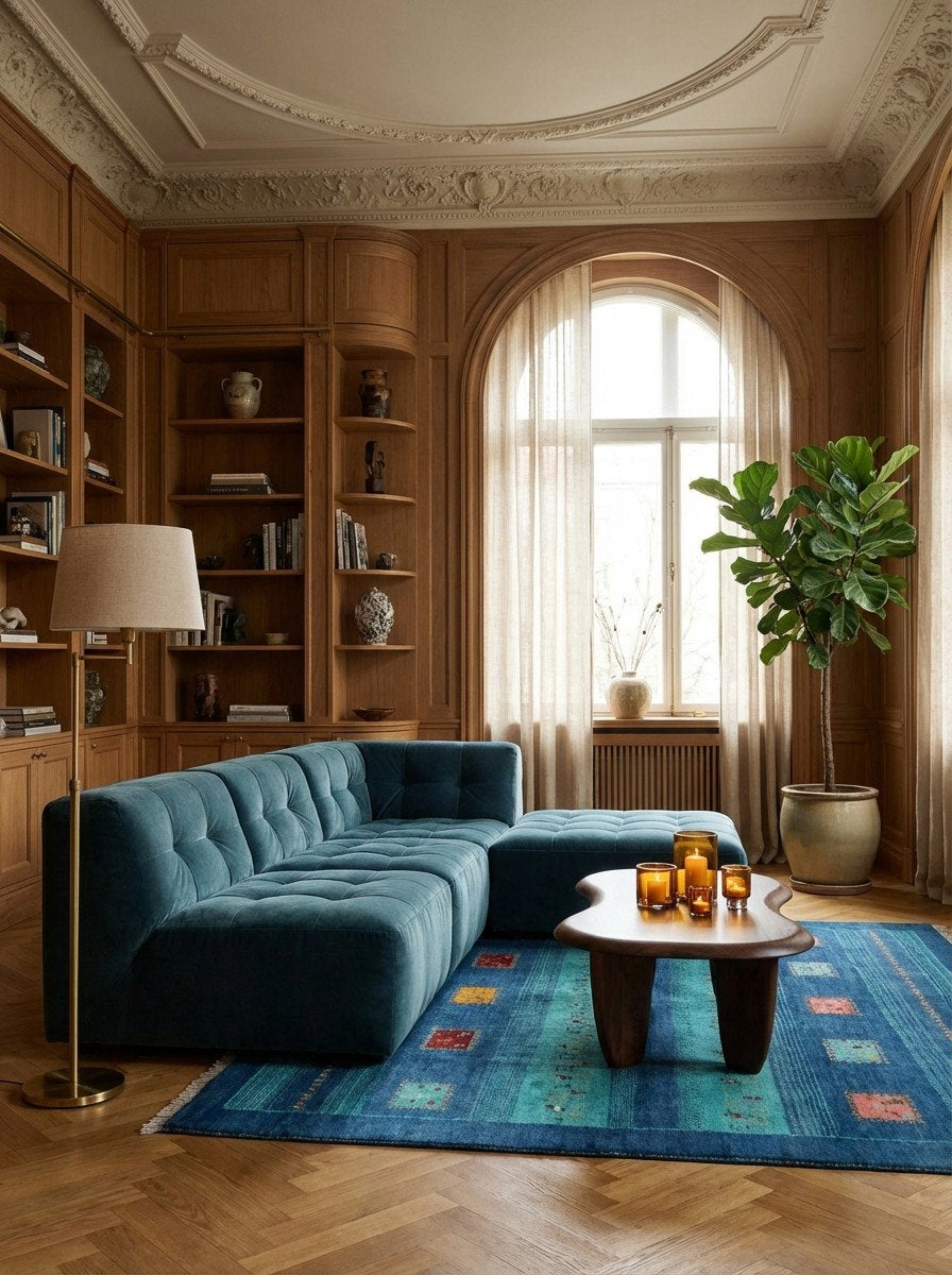 Gabbeh Sonnat — Handgefertigt, 193x154 cm, Blau, 100% Virgin Wool | Back view