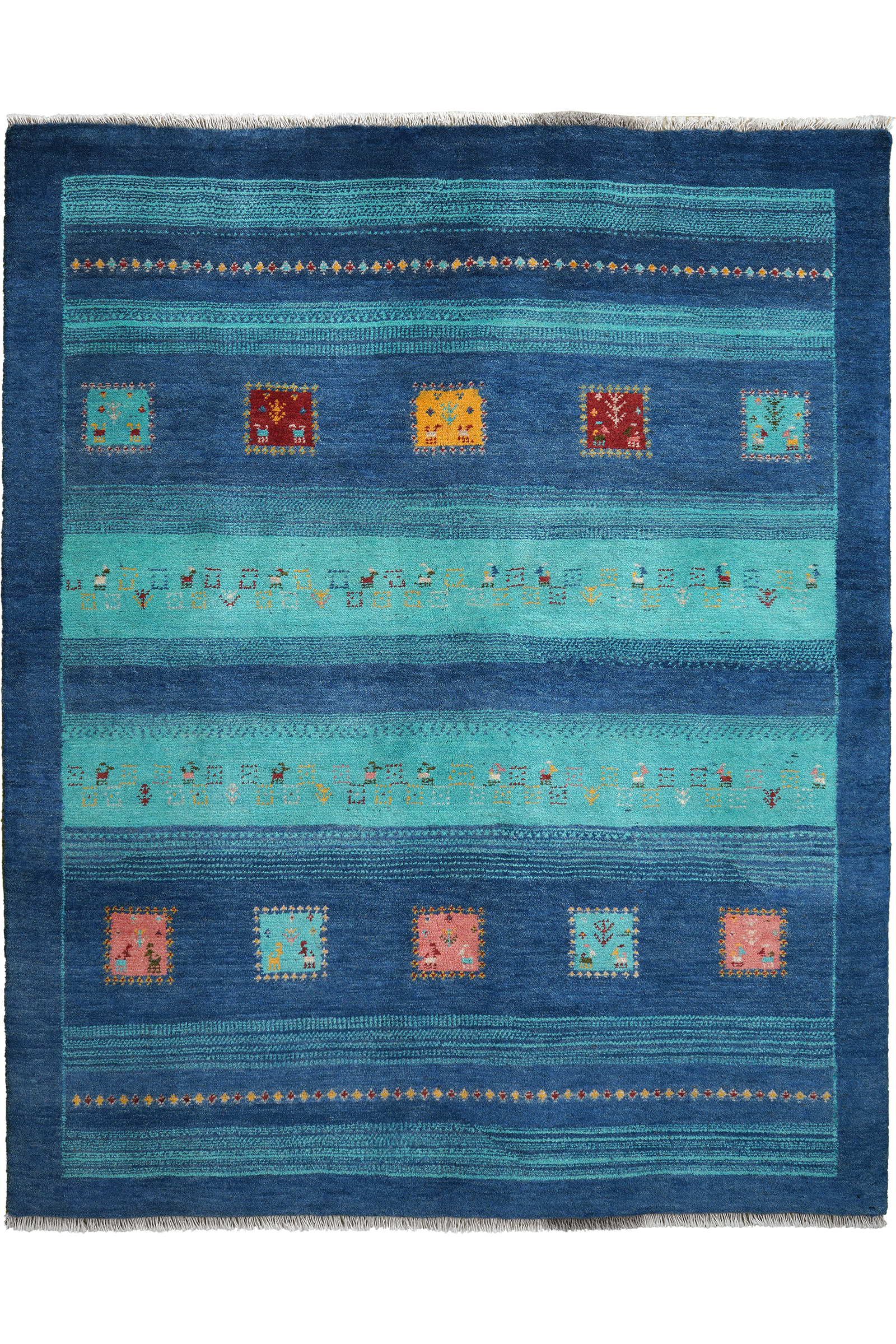 Gabbeh Sonnat — Handgefertigt, 193x154 cm, Blau, 100% Virgin Wool | Main view