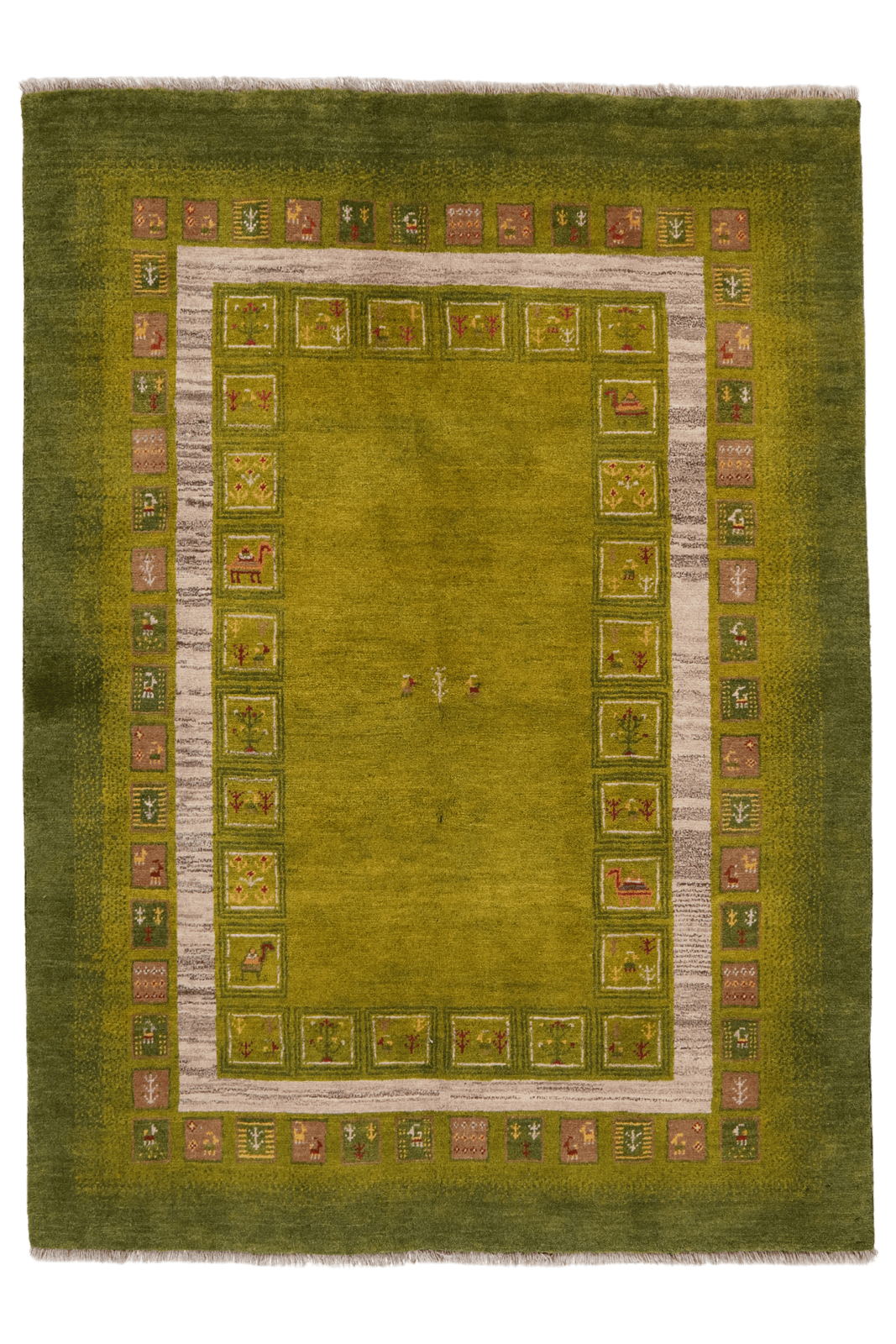 Rizbaf — Hand-knotted, 151x200 cm, Green, 100% Virgin Wool | Main view