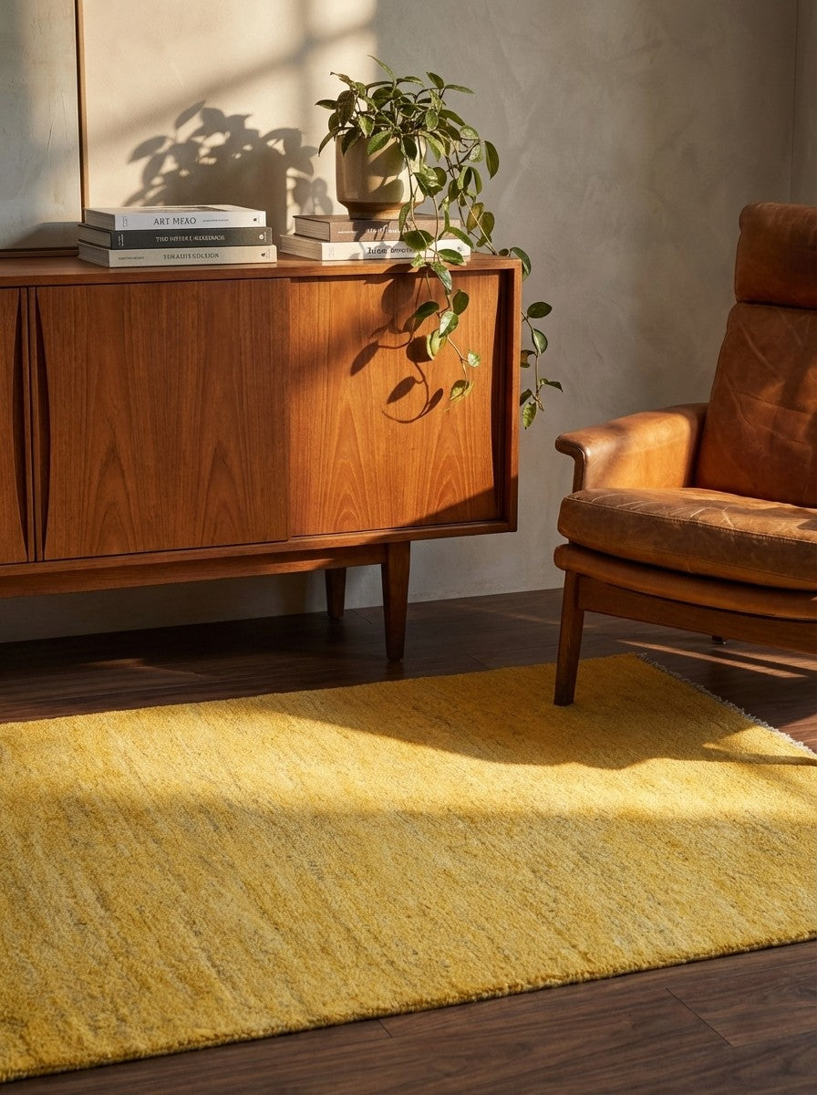 Gabbeh — Hand-knotted, 82x118 cm, Yellow, 100% Virgin Wool | Back view
