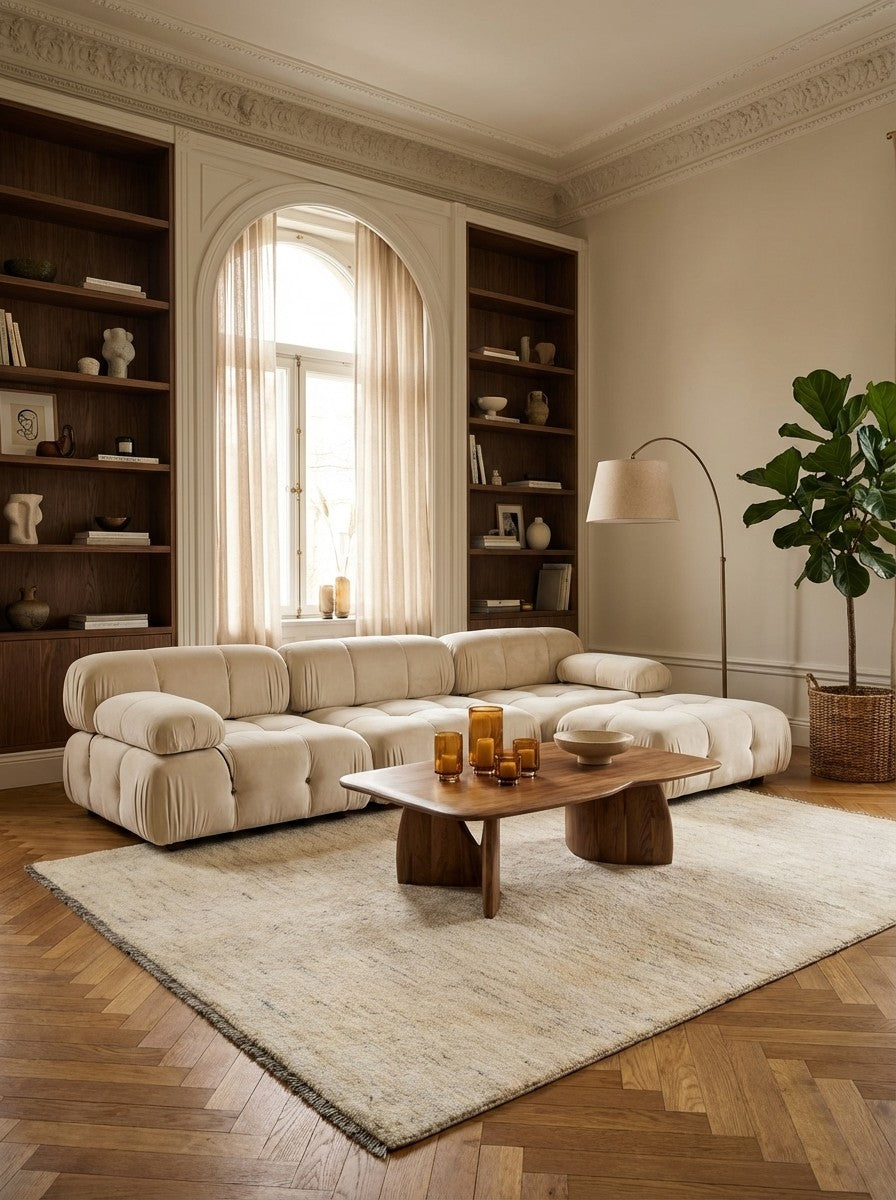 Gabbeh — Hand-knotted, 157x204 cm, Beige, 100% Virgin Wool | Back view