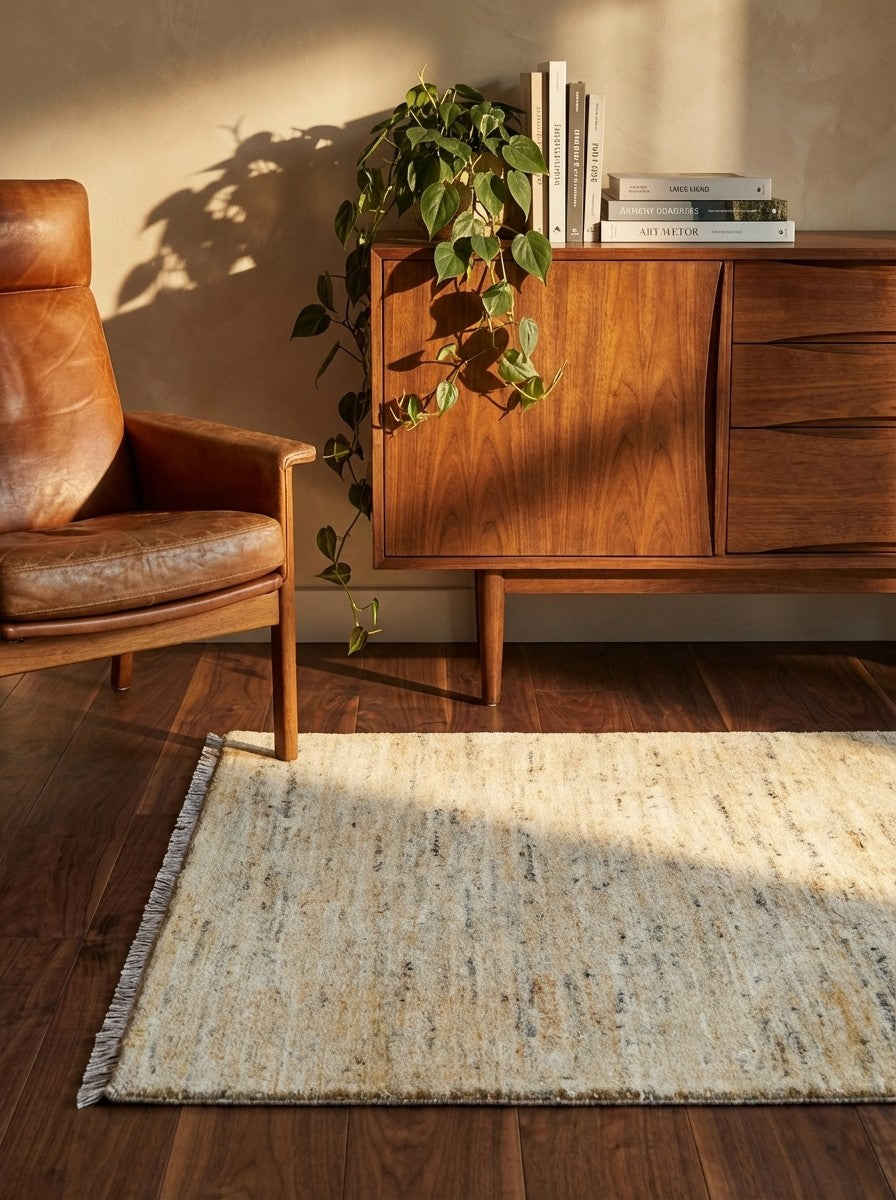 Gabbeh — Hand-knotted, 86x126 cm, Beige, 100% Virgin Wool | Back view