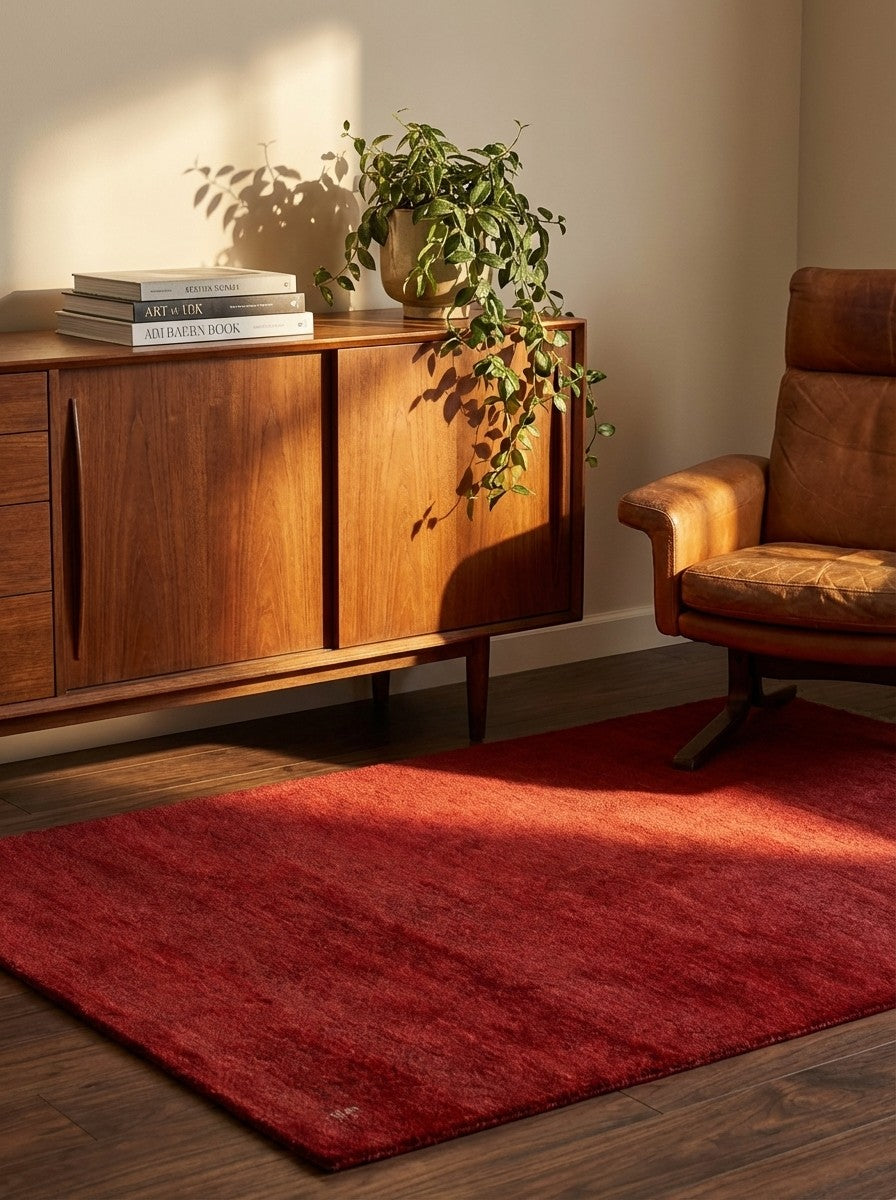 Gabbeh — Hand-knotted, 104x151 cm, Red, 100% Virgin Wool | Back view