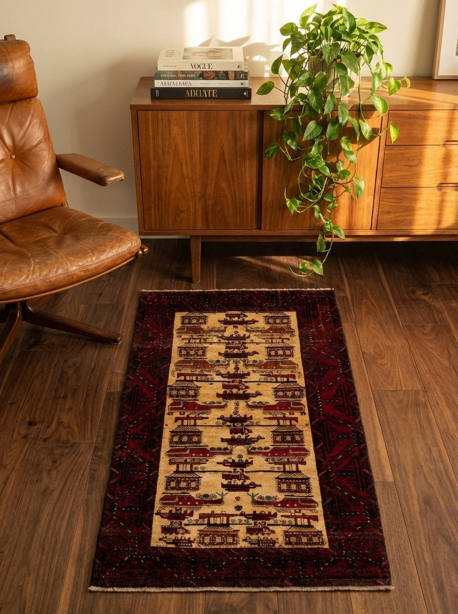 Heritage — Hand-knotted, 103x192 cm, Beige, 100% Virgin Wool | Back view