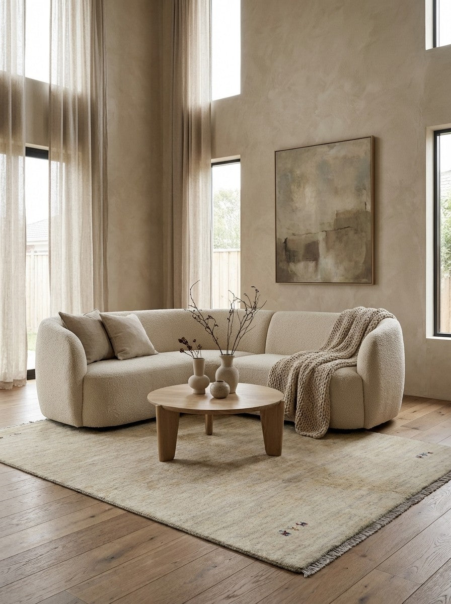 Gabbeh — Hand-knotted, 177x242 cm, Beige, 100% Virgin Wool | Detail view
