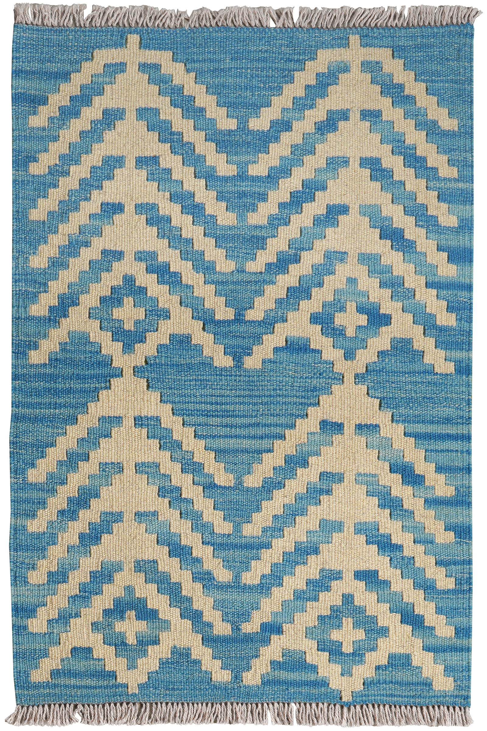 Kelim Gashgai — Handgefertigt, 91x63 cm, Blau, 100% Virgin Wool | Main view
