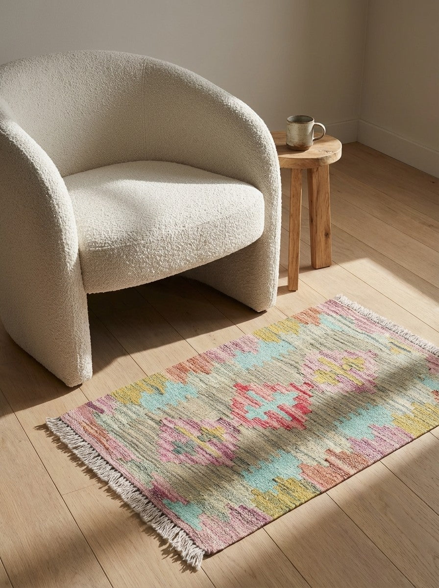 Kelim Gashgai — Handmade, 42x62 cm, Beige, 100% Virgin Wool | Detail view