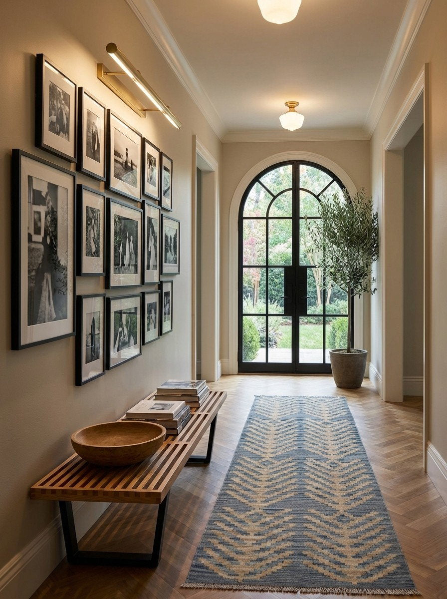 Kelim Gashgai — Handgefertigt, 209x61 cm, Grau, 100% Virgin Wool | Detail view