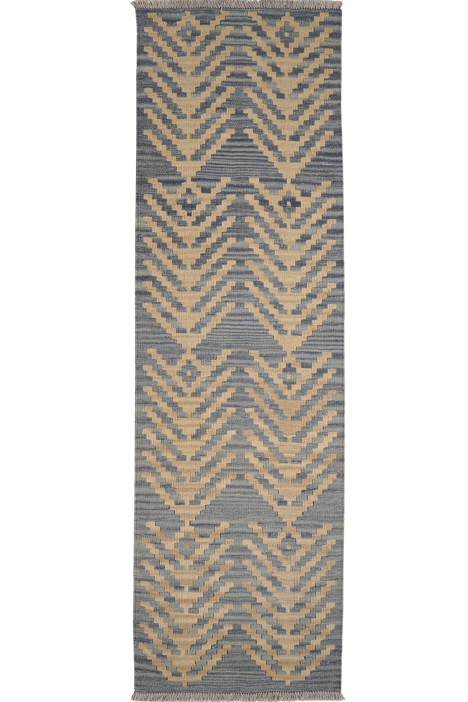 Kelim Gashgai — Handgefertigt, 209x61 cm, Grau, 100% Virgin Wool | Main view