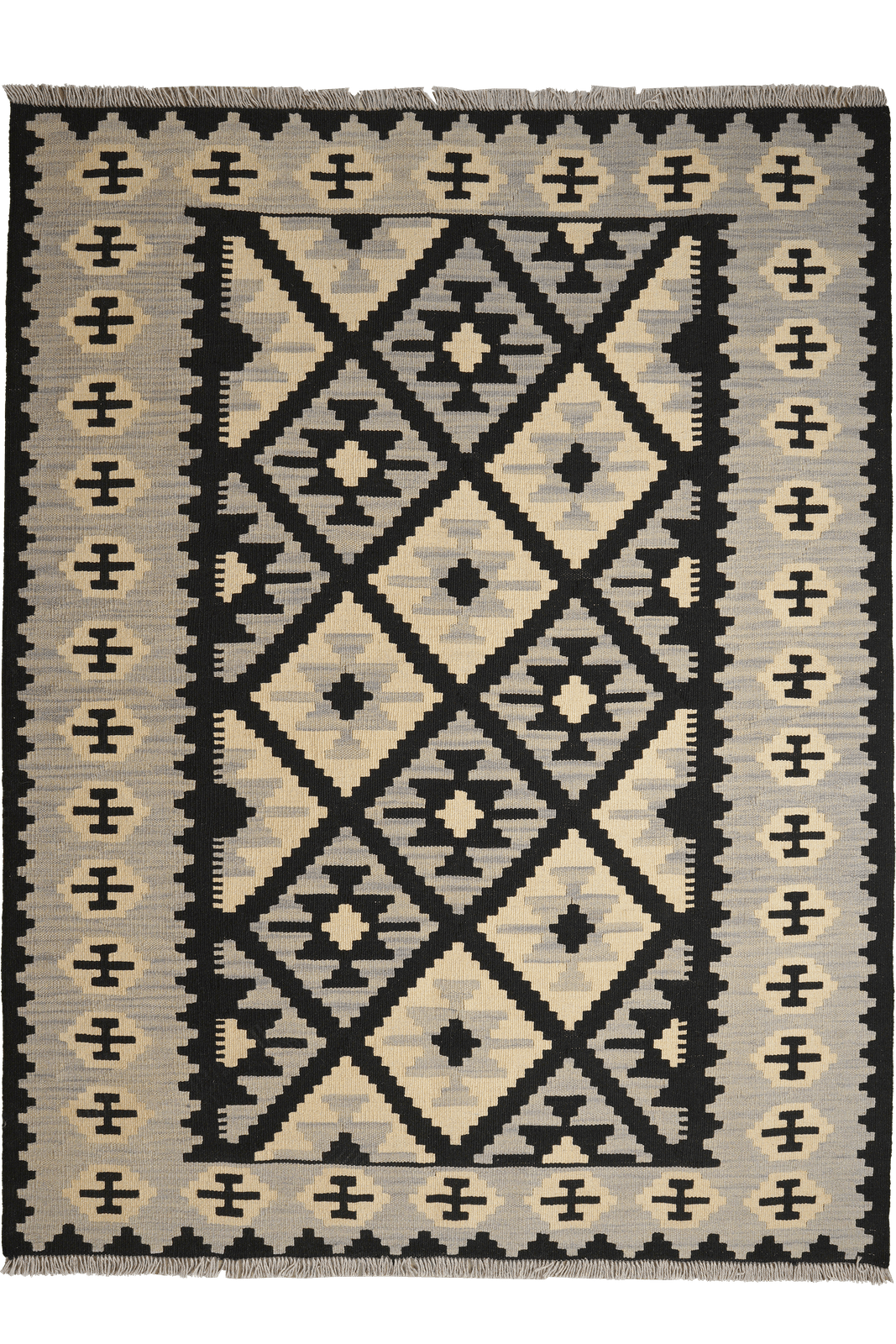 Kelim Gashgai — Handmade, 149x195 cm, Black, 100% Virgin Wool | Main view