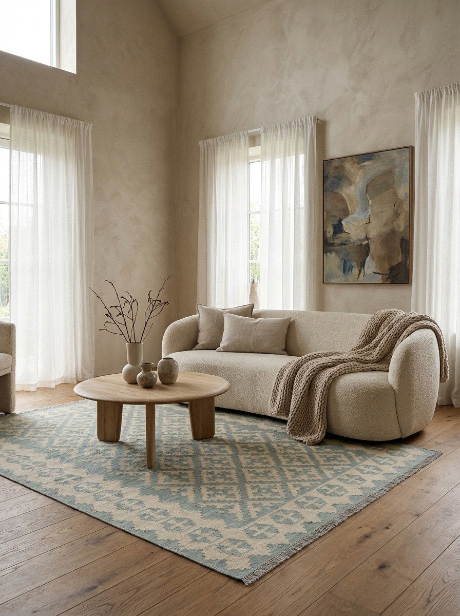 Kelim Gashgai — Handgefertigt, 184x127 cm, Beige, 100% Virgin Wool | Detail view