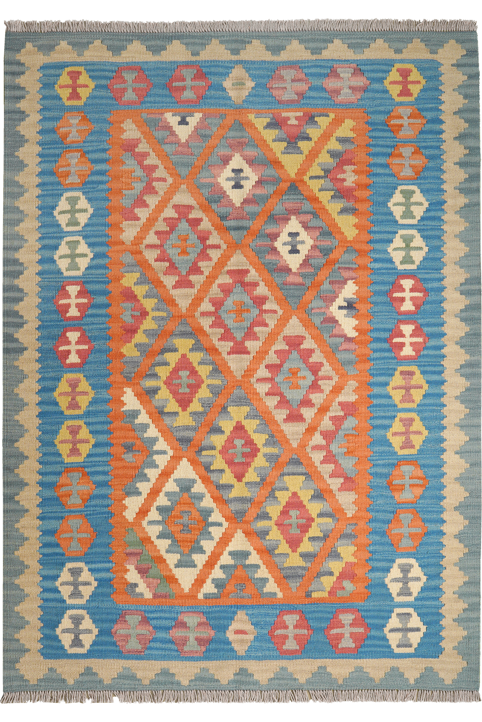 Kelim Gashgai — Handgefertigt, 175x126 cm, Blau, 100% Virgin Wool | Main view