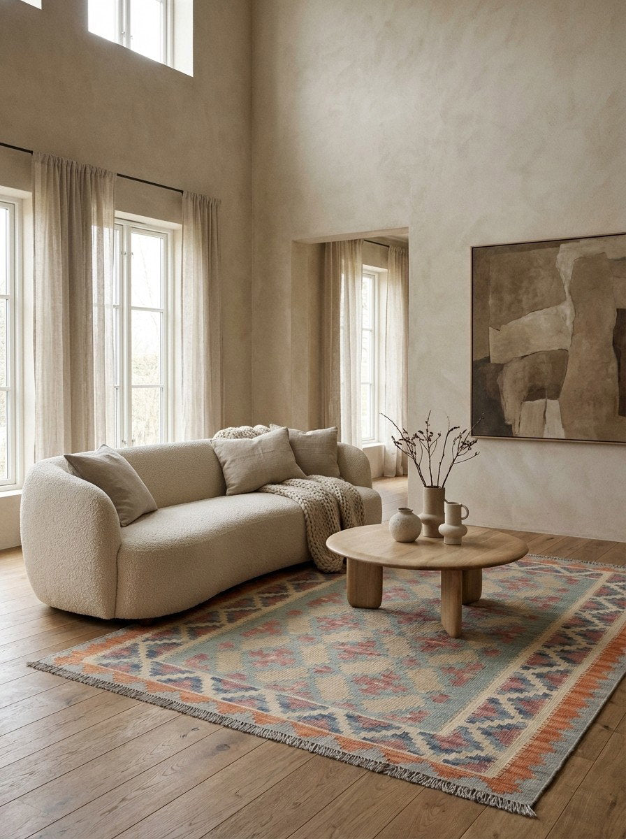 Kelim Gashgai — Handgefertigt, 169x127 cm, Beige, 100% Virgin Wool | Detail view