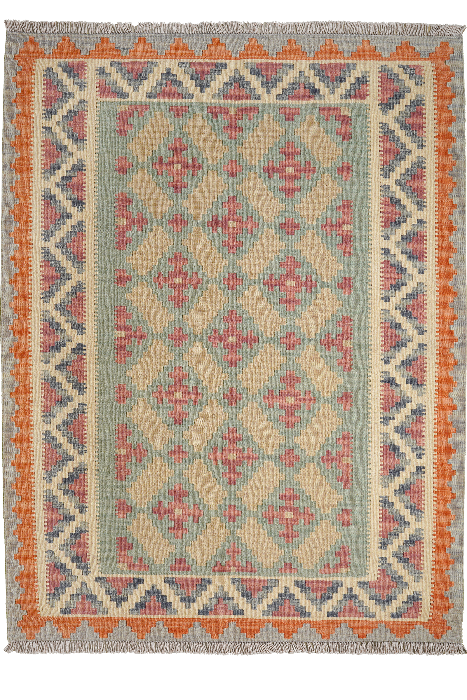 Kelim Gashgai — Handgefertigt, 169x127 cm, Beige, 100% Virgin Wool | Main view