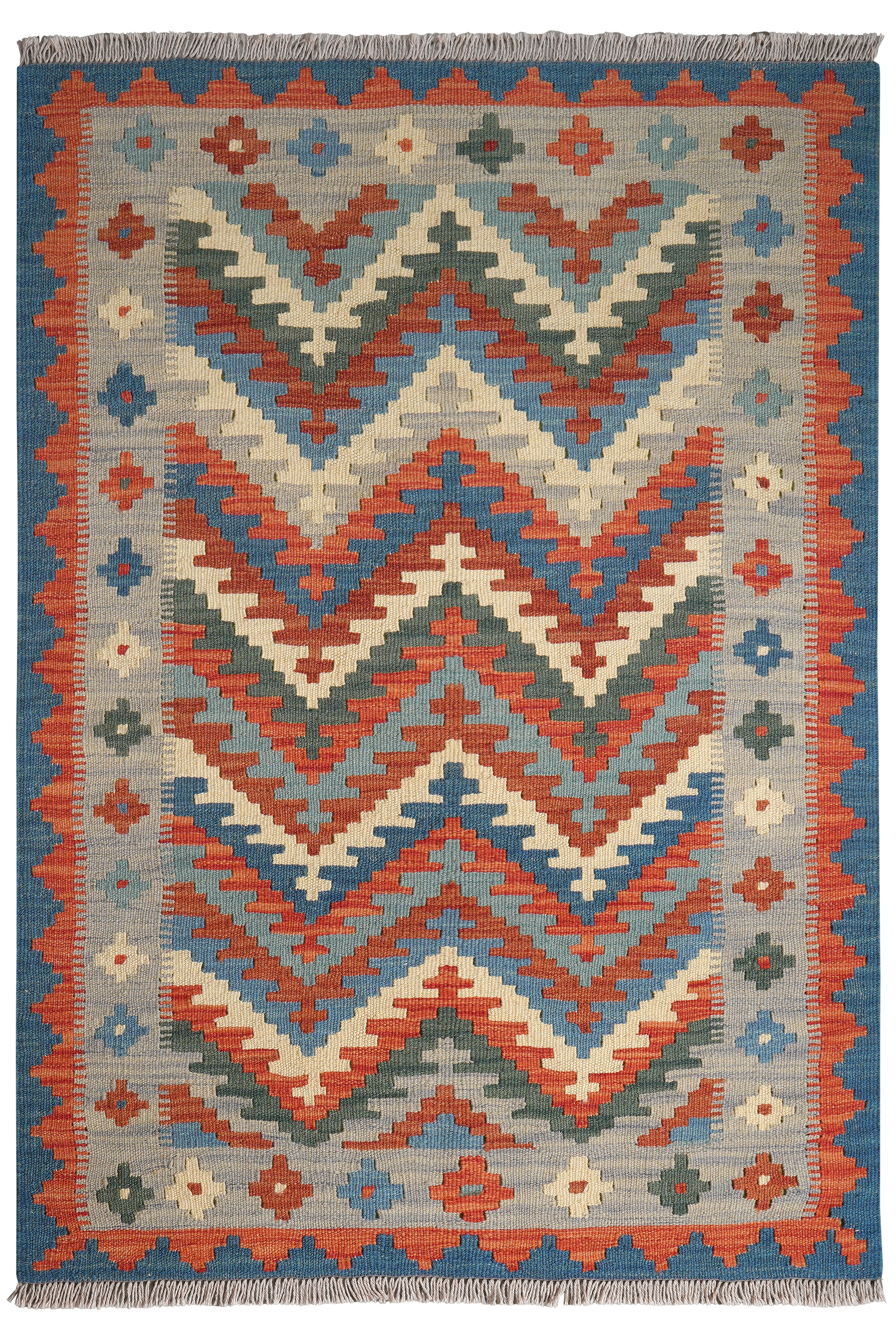 Kelim Gashgai — Handgefertigt, 145x103 cm, Grau, 100% Virgin Wool | Main view