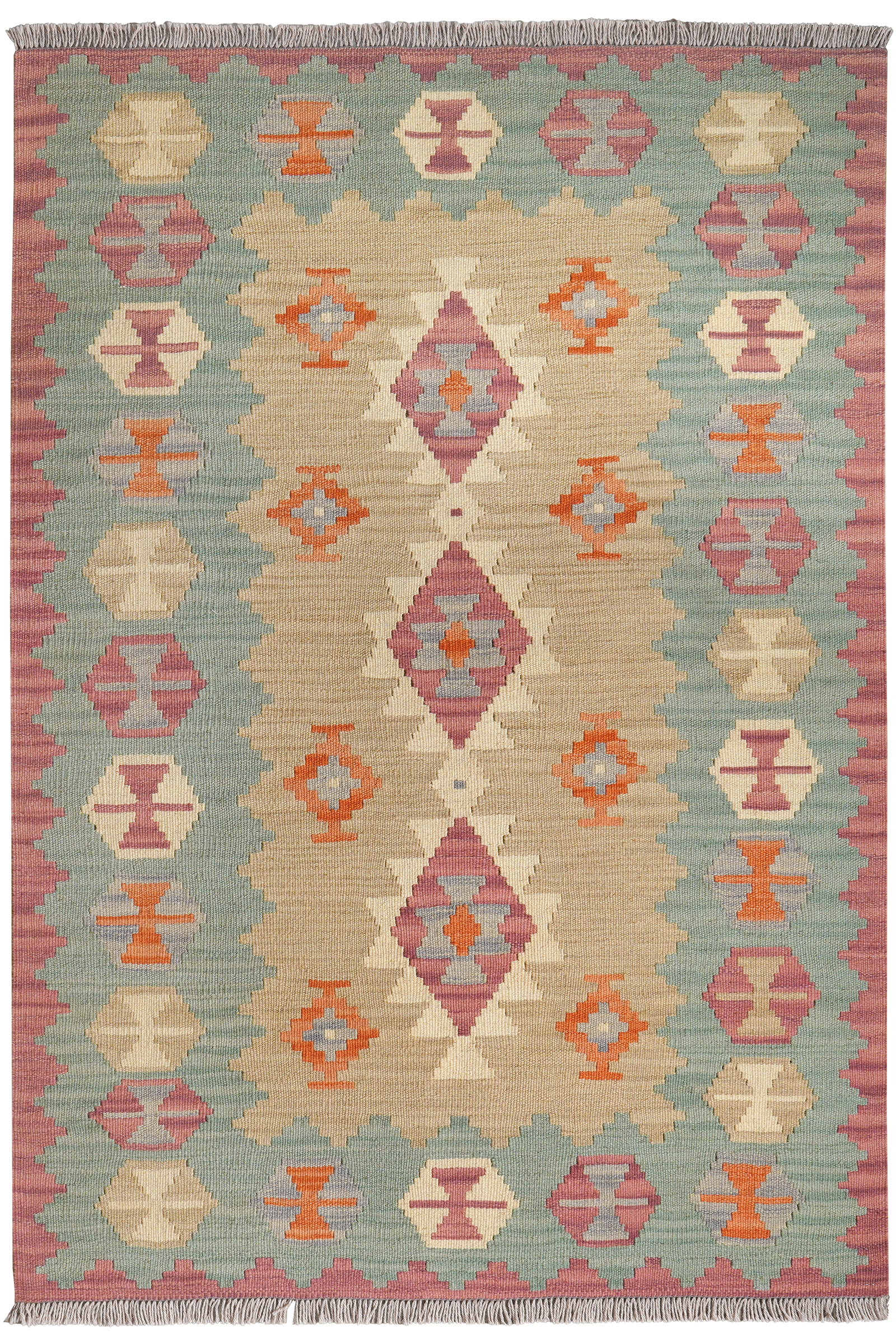 Kelim Gashgai — Handgefertigt, 150x103 cm, Grün, 100% Virgin Wool | Main view