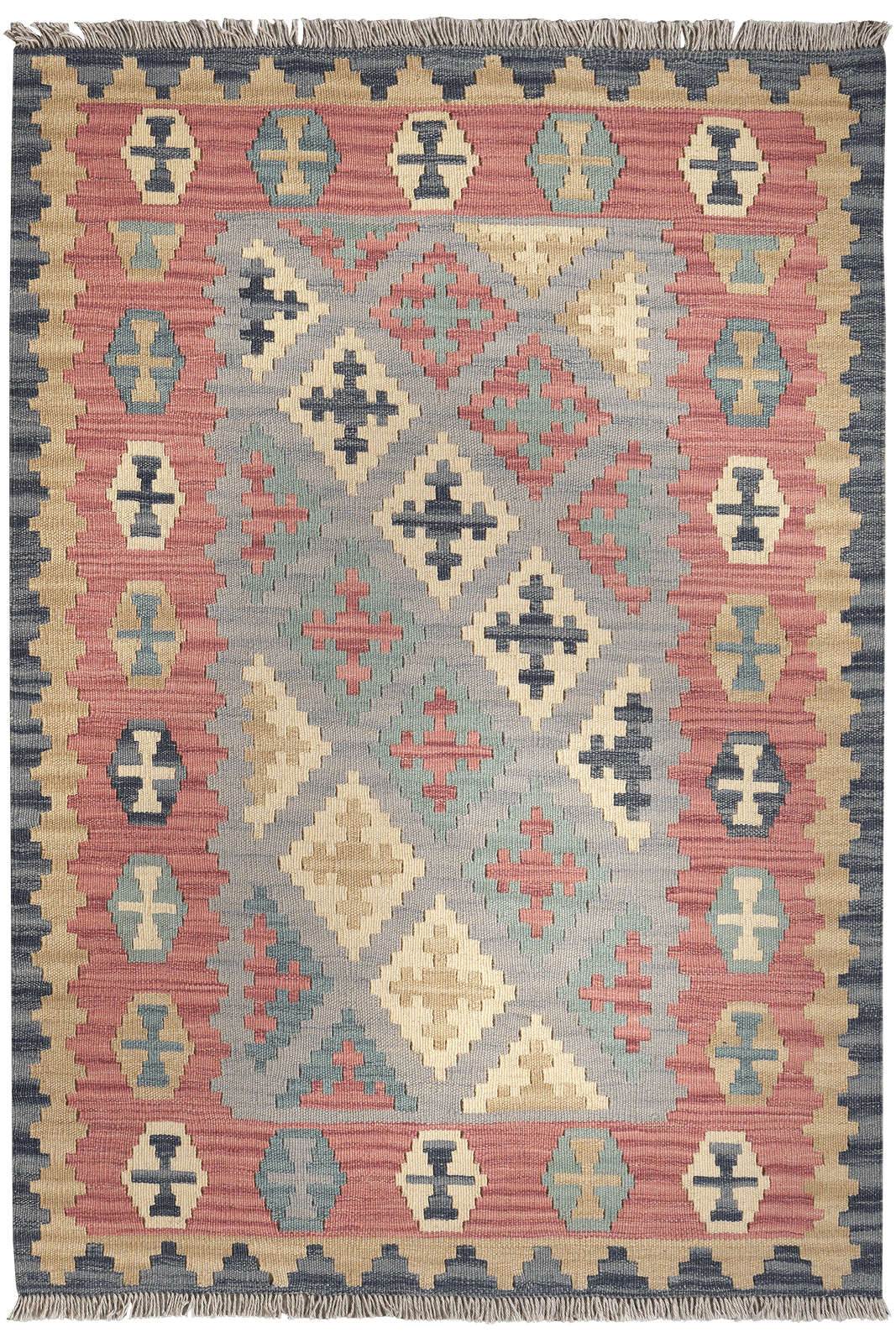 Kelim Gashgai — Handmade, 103x150 cm, Grey, 100% Virgin Wool | Main view